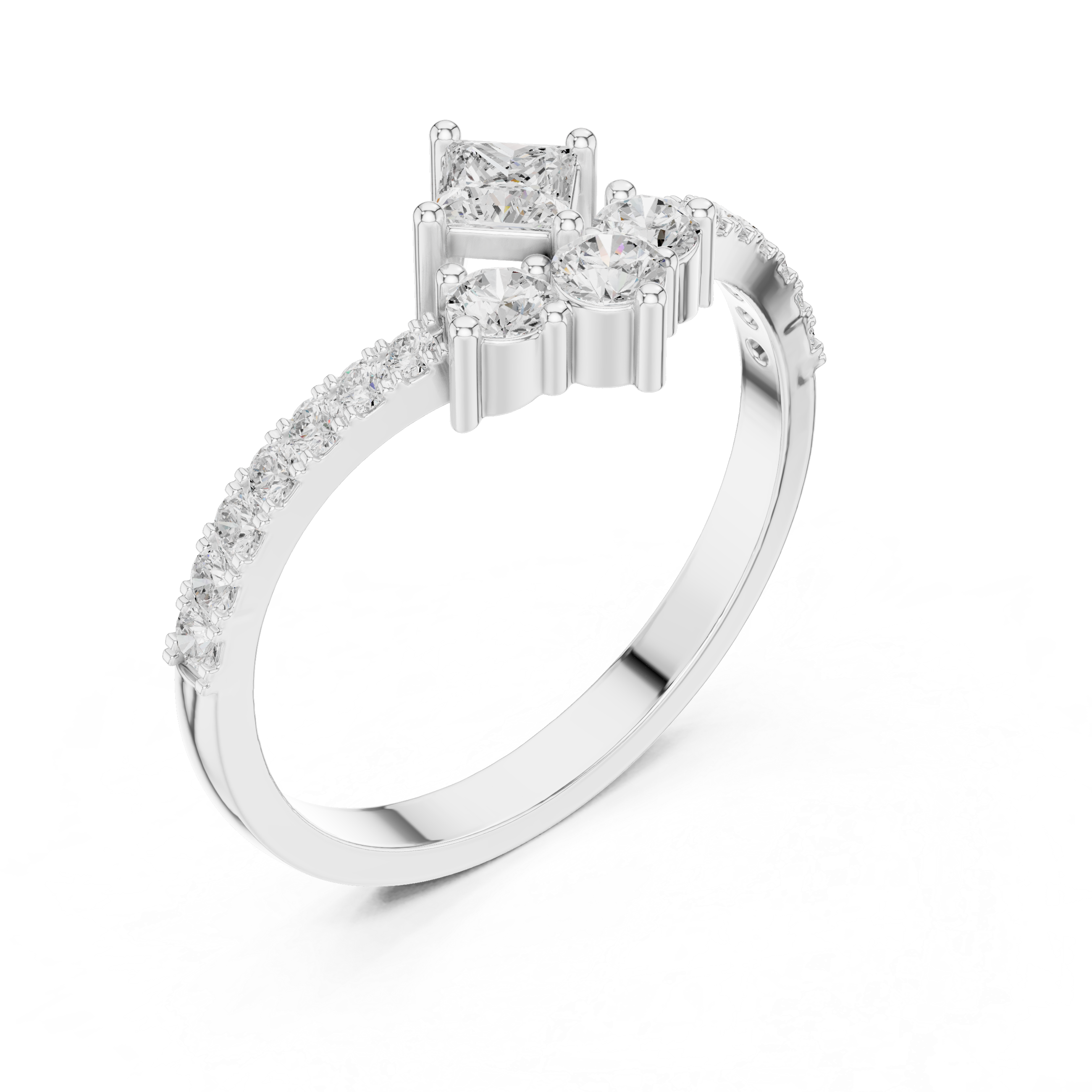 0.53 CT Princess Cut Diamond Pavé Engagement Ring