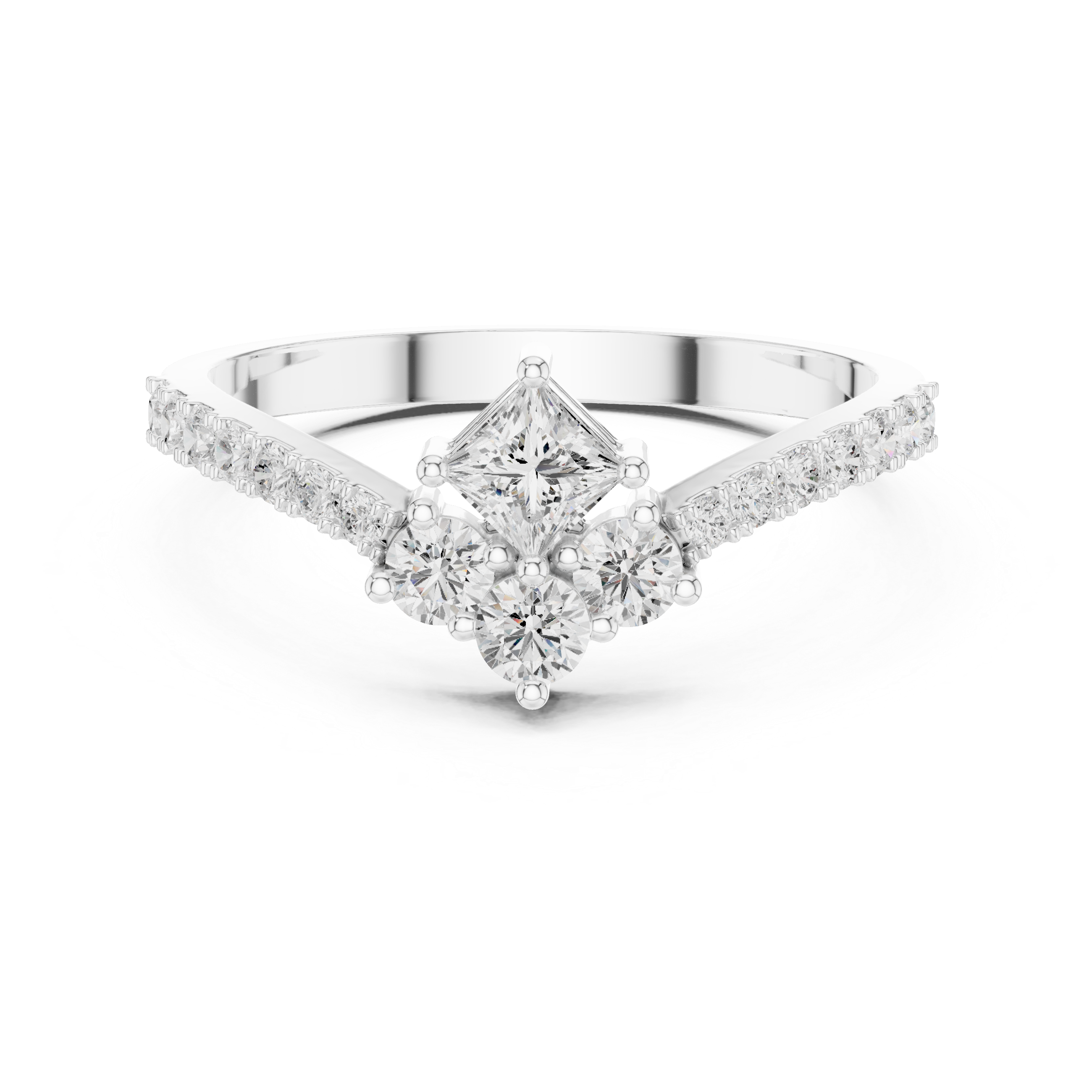 0.53 CT Princess Cut Diamond Pavé Engagement Ring