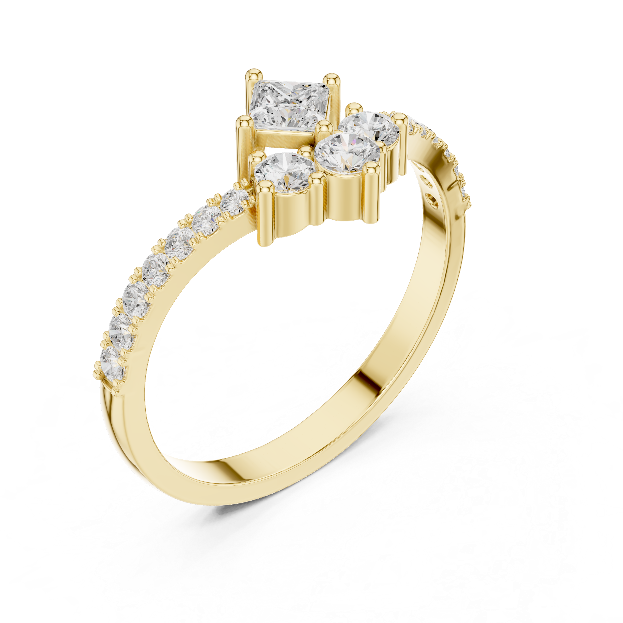 0.53 CT Princess Cut Diamond Pavé Engagement Ring