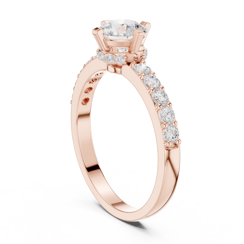 1.26 CT Round Cut Diamond Hidden Halo Pavé Engagement Ring
