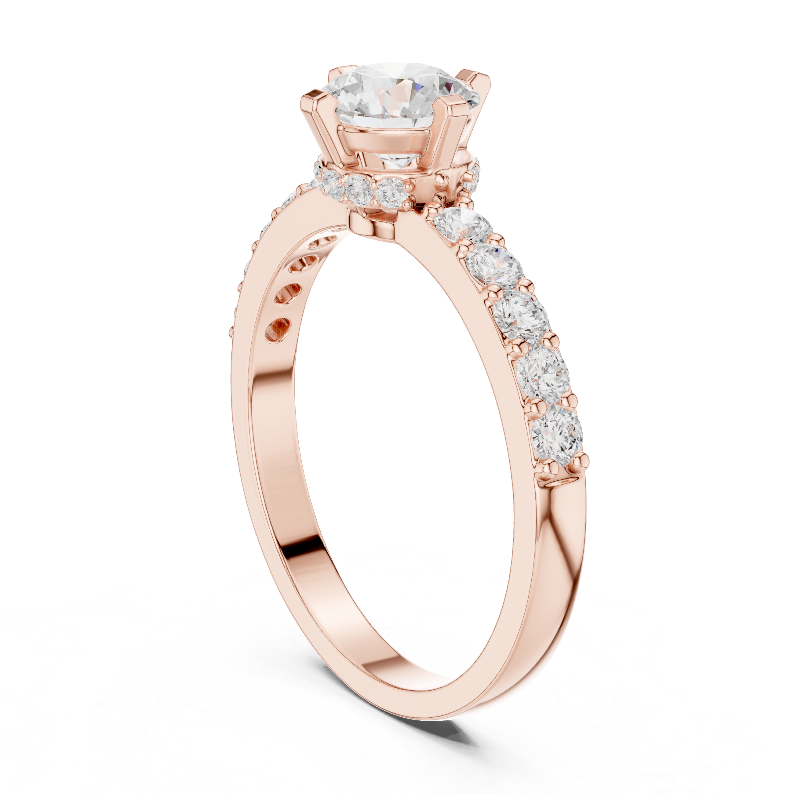 1.26 CT Round Cut Diamond Hidden Halo Pavé Engagement Ring