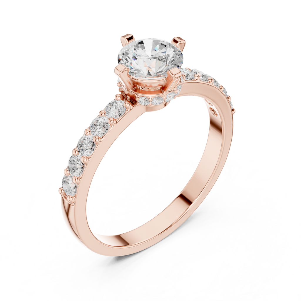 1.26 CT Round Cut Diamond Hidden Halo Pavé Engagement Ring