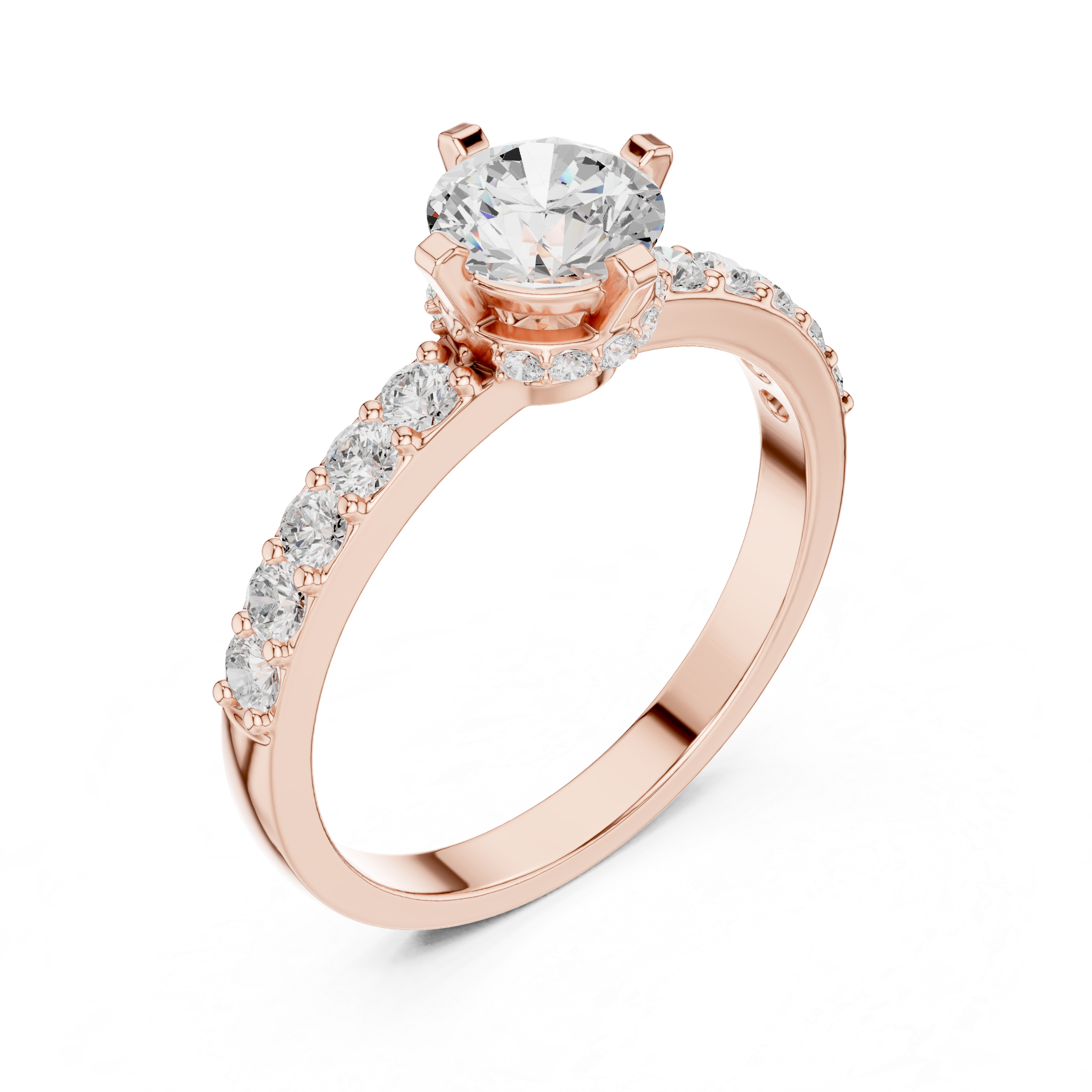 1.26 CT Round Cut Diamond Hidden Halo Pavé Engagement Ring