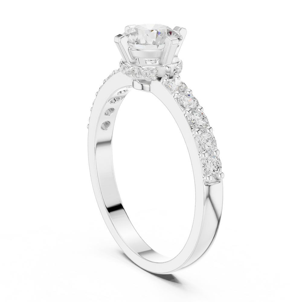 1.26 CT Round Cut Diamond Hidden Halo Pavé Engagement Ring