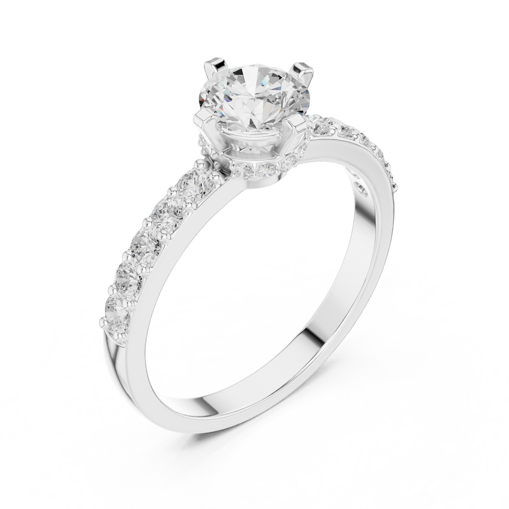 1.26 CT Round Cut Diamond Hidden Halo Pavé Engagement Ring