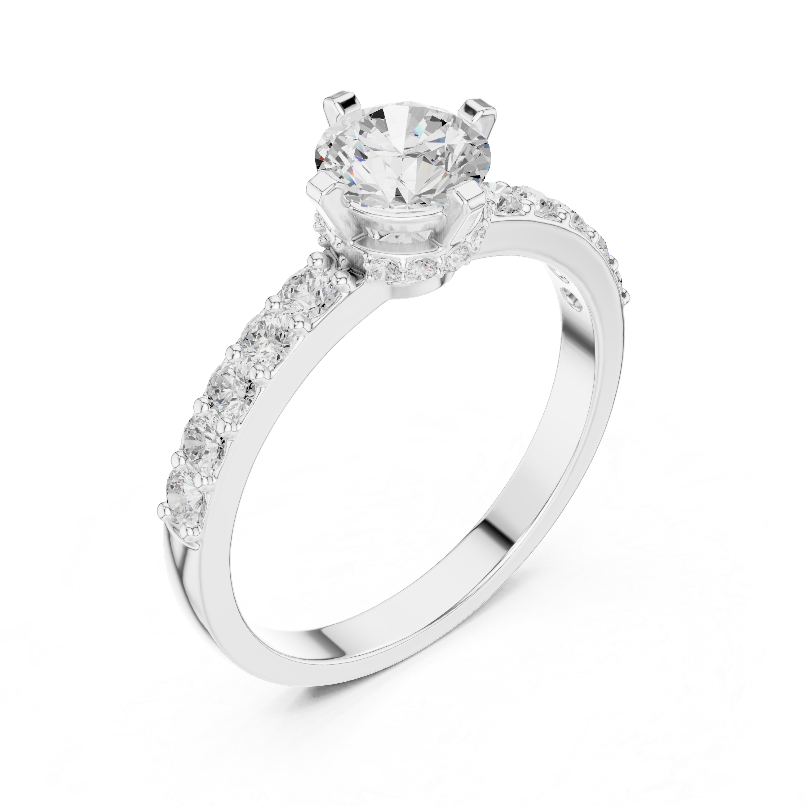 1.26 CT Round Cut Diamond Hidden Halo Pavé Engagement Ring