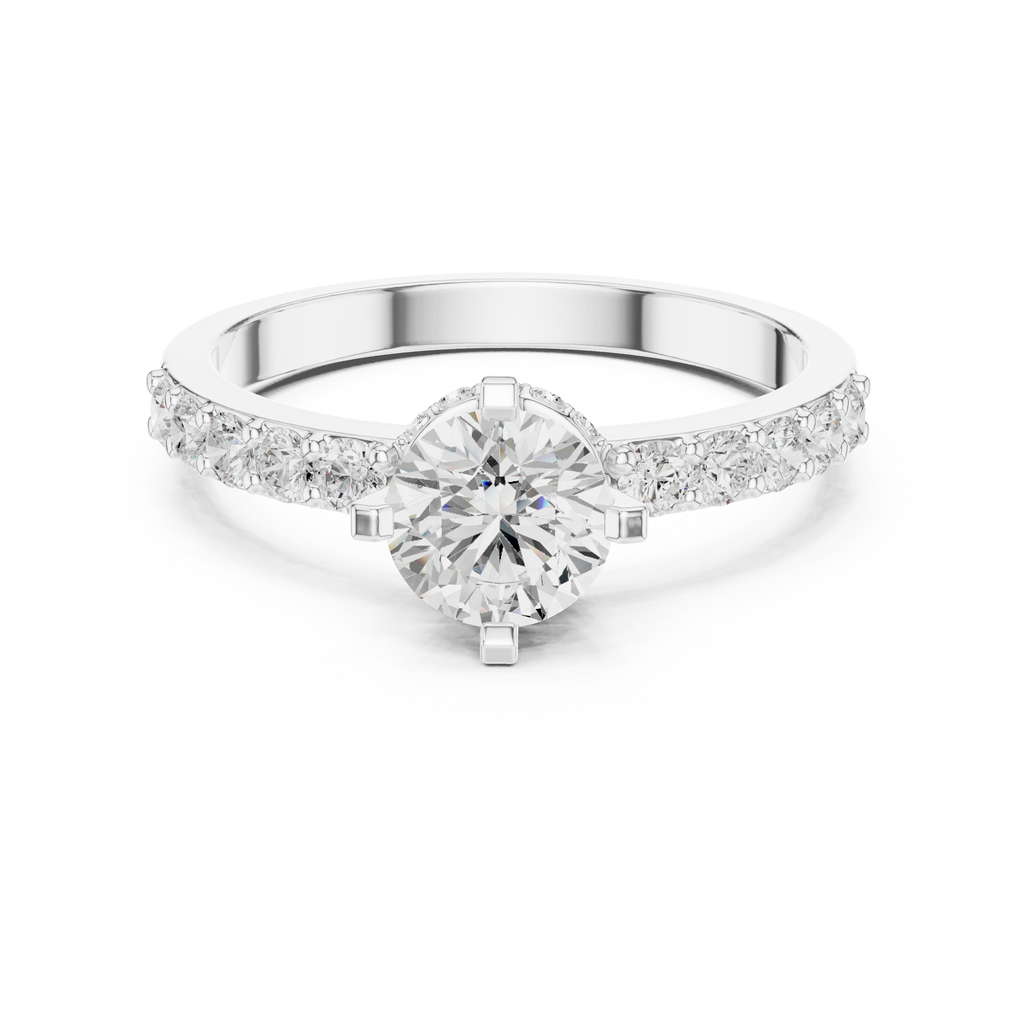 1.26 CT Round Cut Diamond Hidden Halo Pavé Engagement Ring