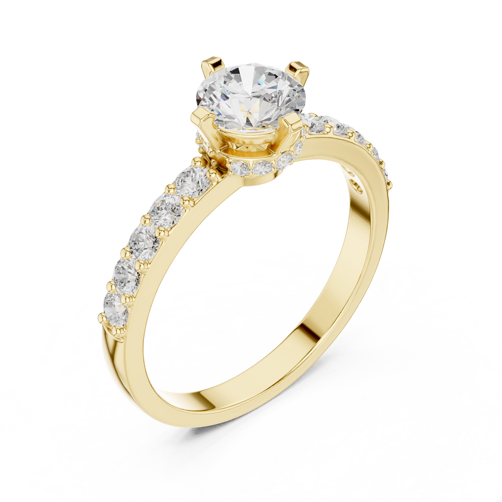 1.26 CT Round Cut Diamond Hidden Halo Pavé Engagement Ring