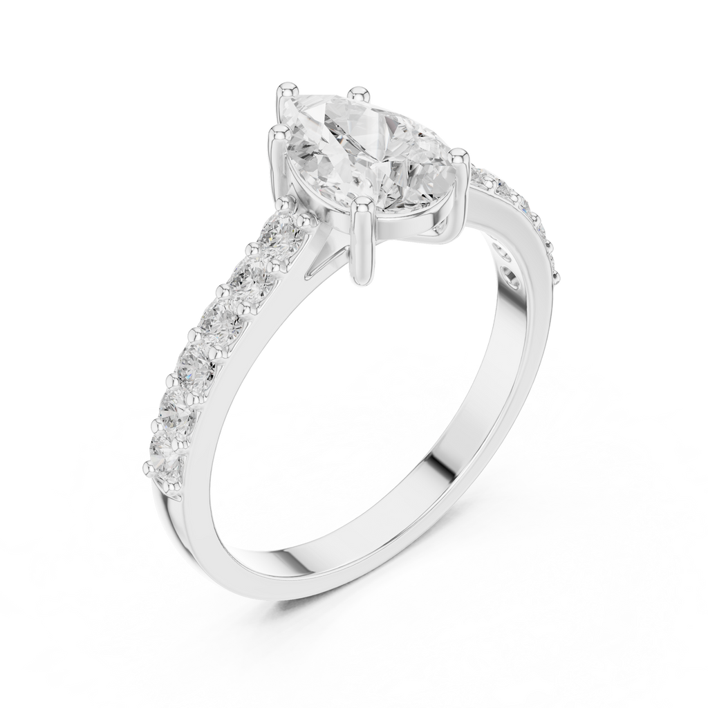1.44 CT Pear Cut Diamond Pavé Engagement Ring