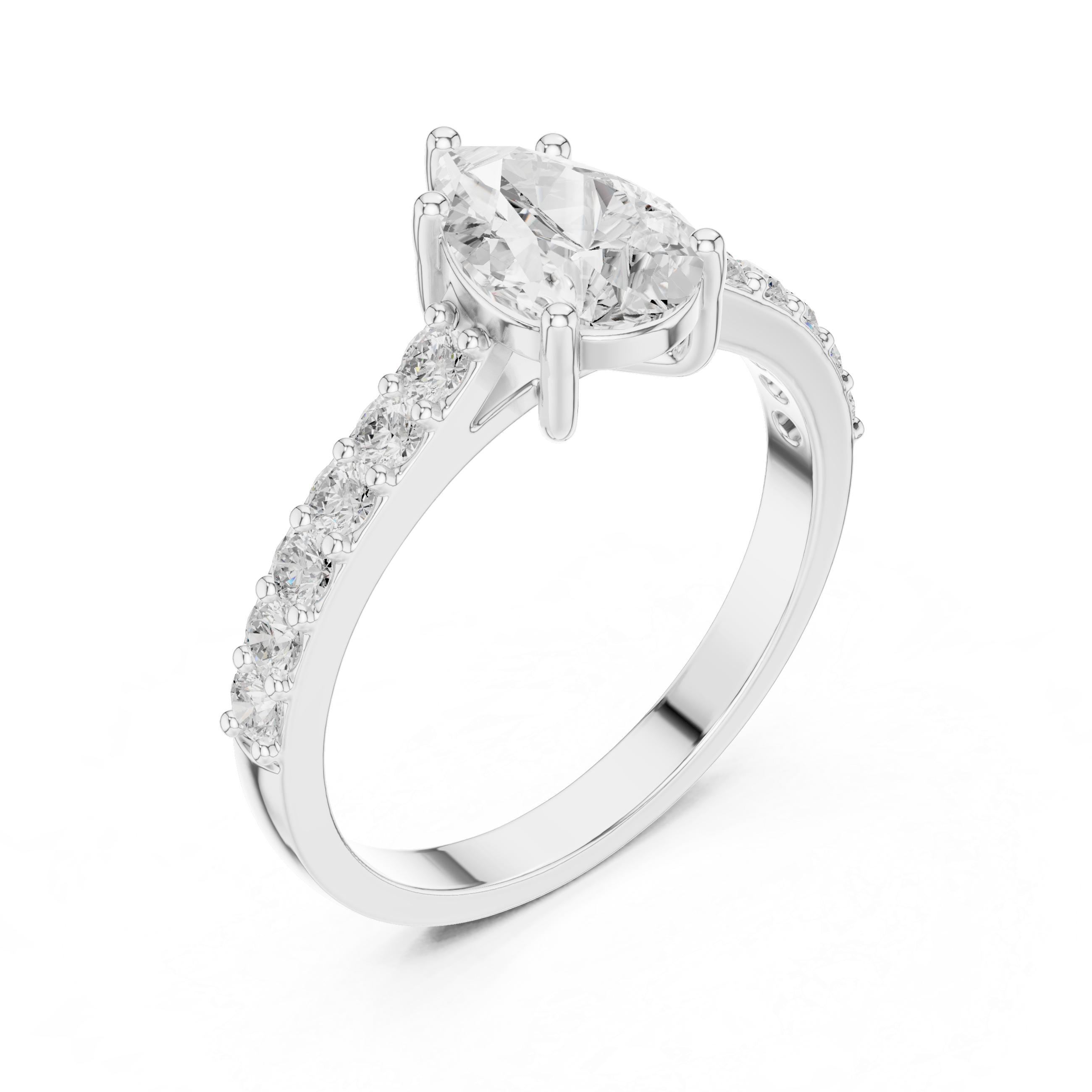 1.44 CT Pear Cut Diamond Pavé Engagement Ring