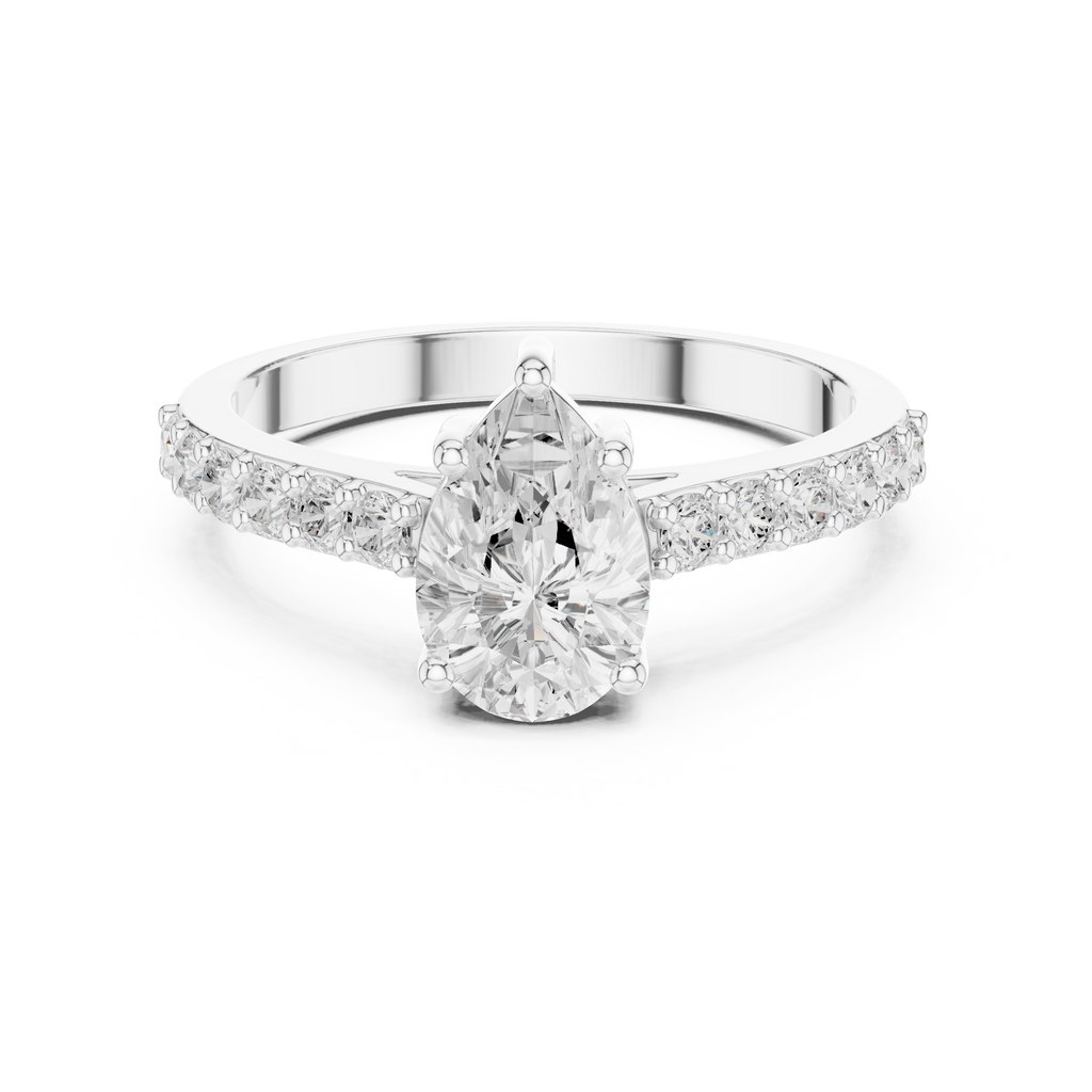 1.44 CT Pear Cut Diamond Pavé Engagement Ring