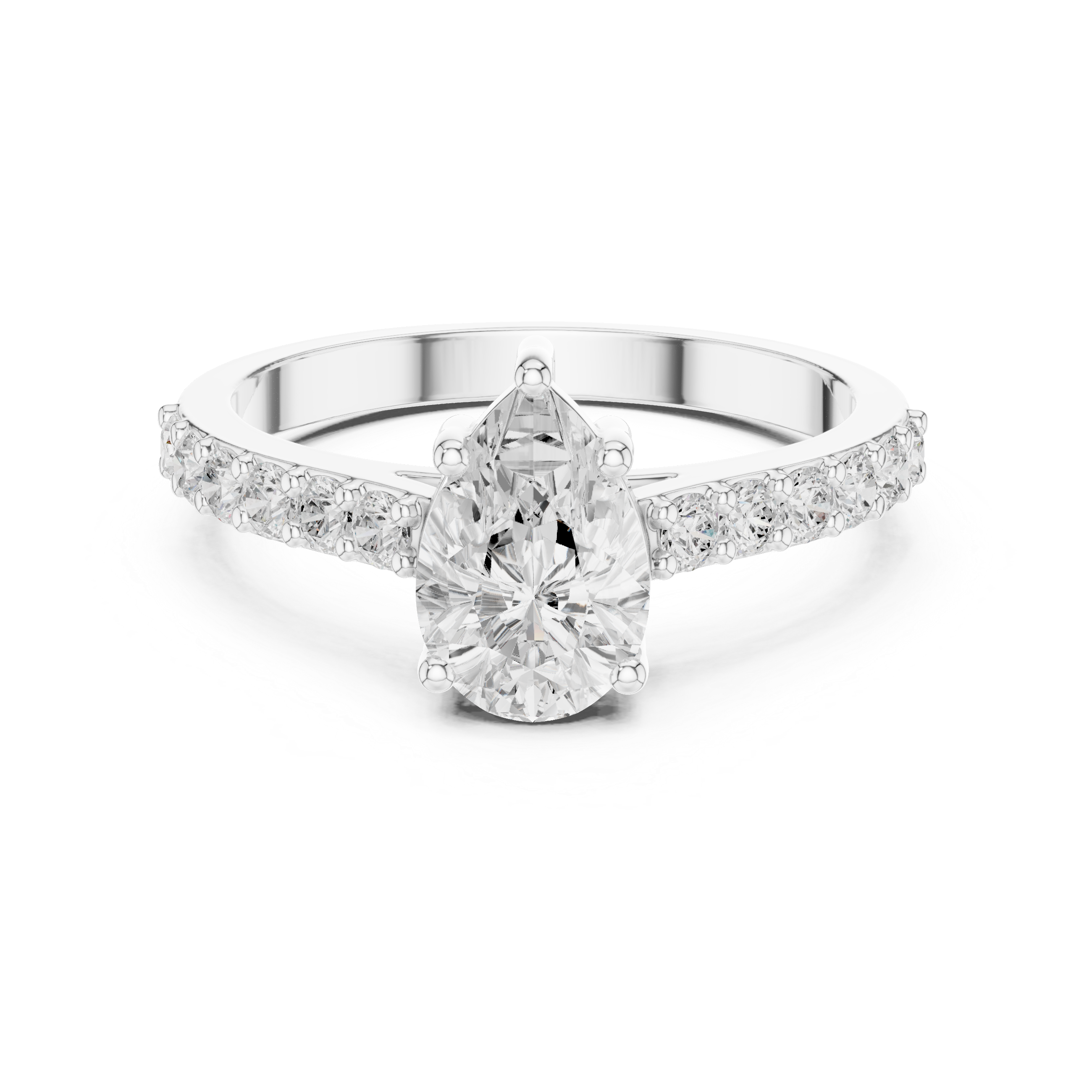 1.44 CT Pear Cut Diamond Pavé Engagement Ring