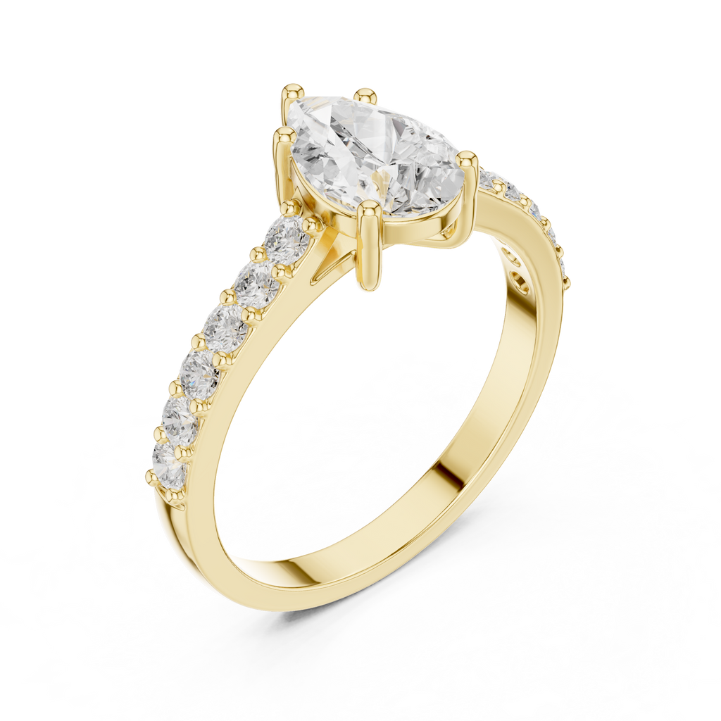 1.44 CT Pear Cut Diamond Pavé Engagement Ring