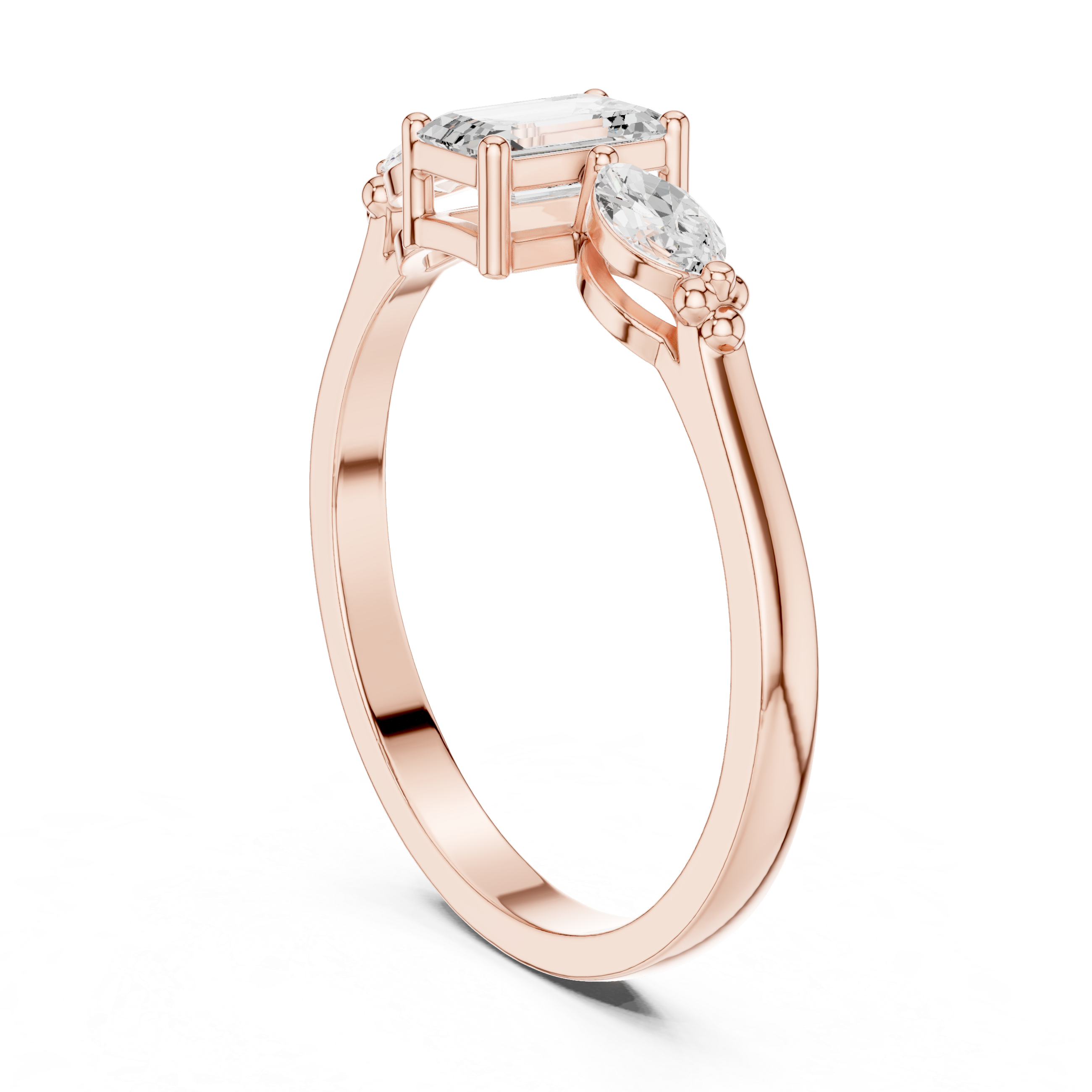 0.55 CT Emerald Cut & Marquise Diamond Three Stone Engagement Ring