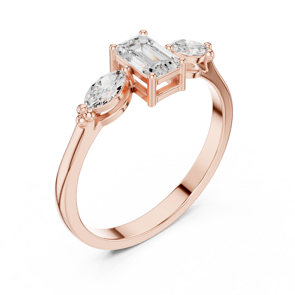 0.55 CT Emerald Cut & Marquise Diamond Three Stone Engagement Ring