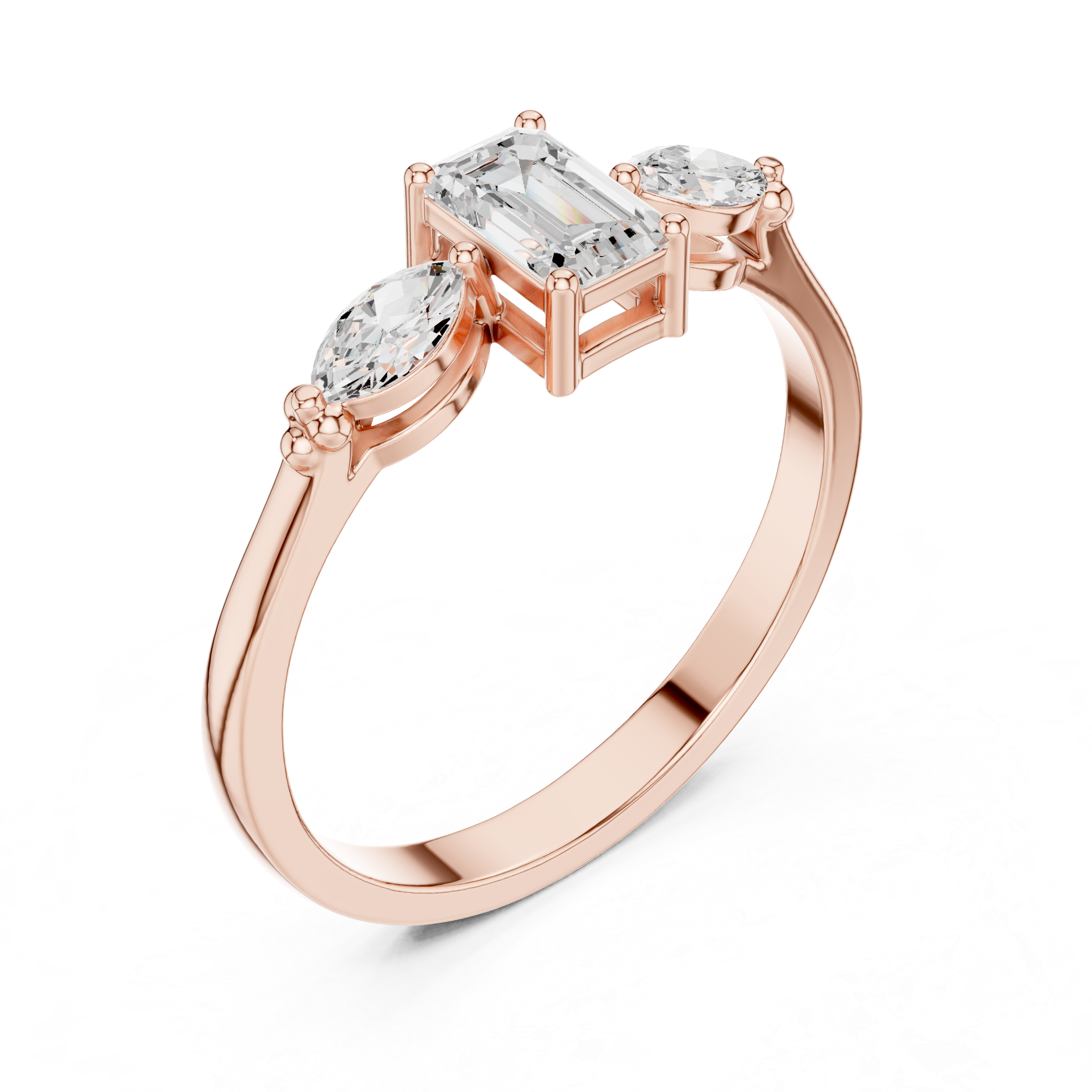 0.55 CT Emerald Cut & Marquise Diamond Three Stone Engagement Ring
