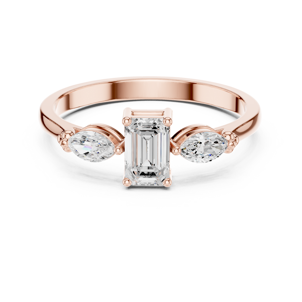 0.55 CT Emerald Cut & Marquise Diamond Three Stone Engagement Ring