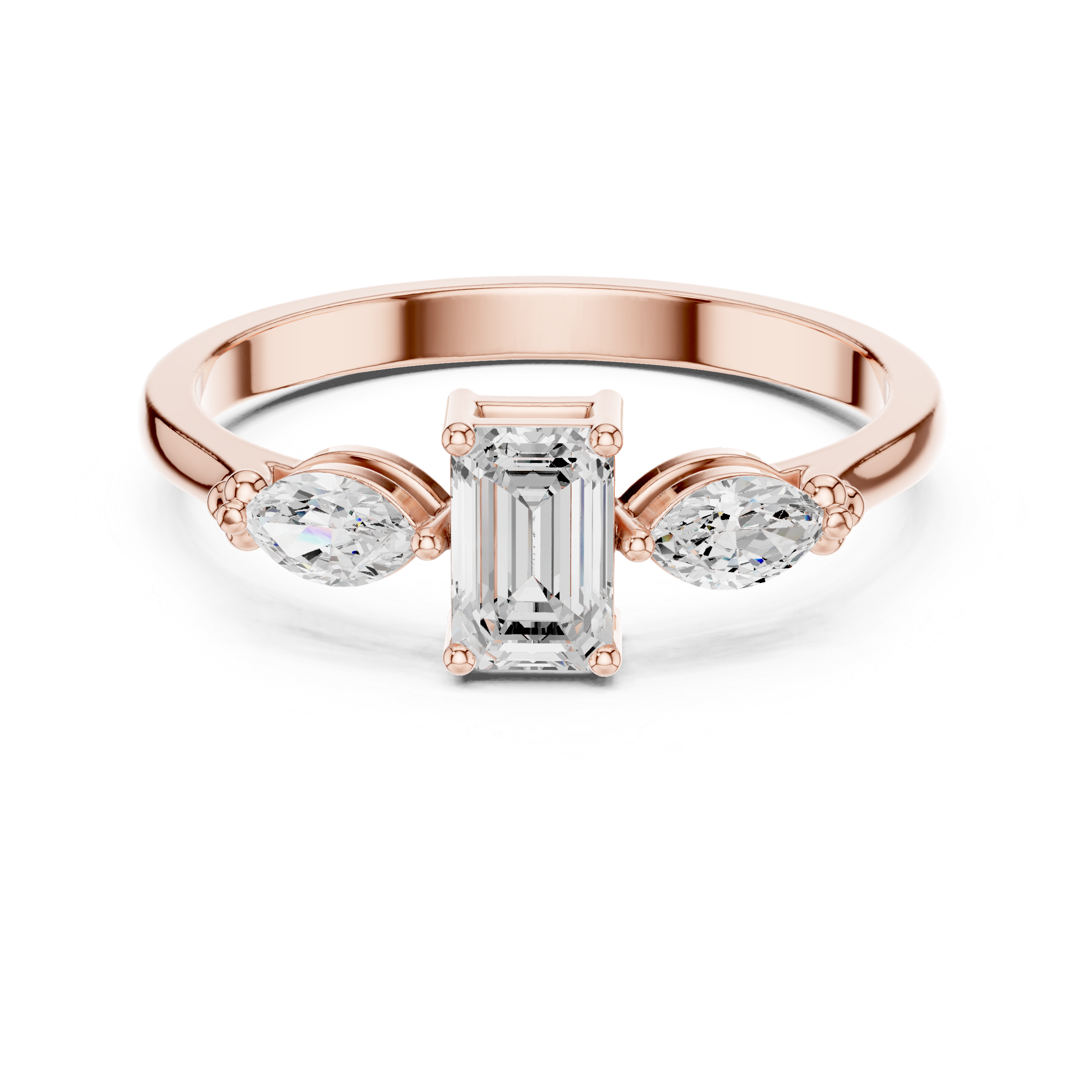 0.55 CT Emerald Cut & Marquise Diamond Three Stone Engagement Ring