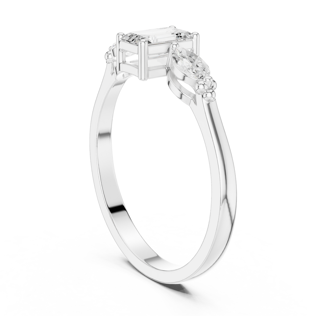 0.55 CT Emerald Cut & Marquise Diamond Three Stone Engagement Ring