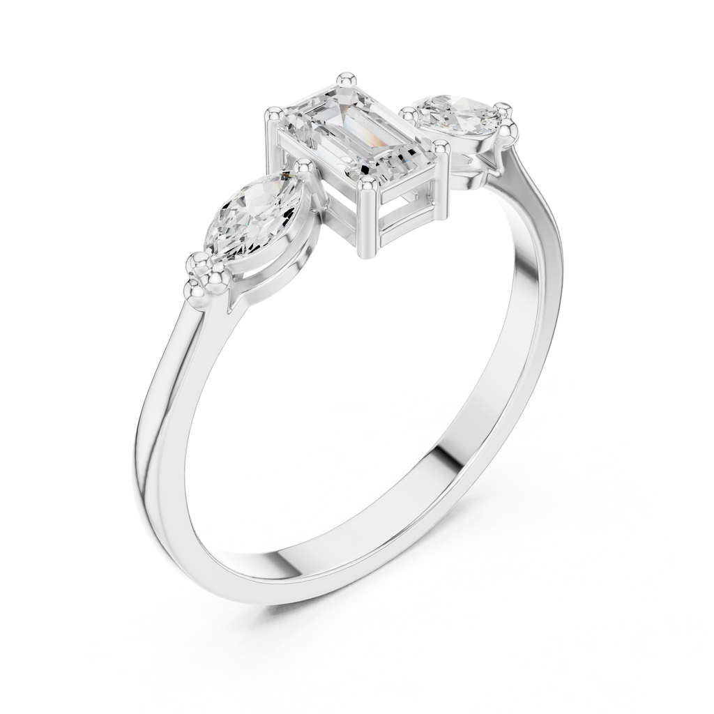 0.55 CT Emerald Cut & Marquise Diamond Three Stone Engagement Ring