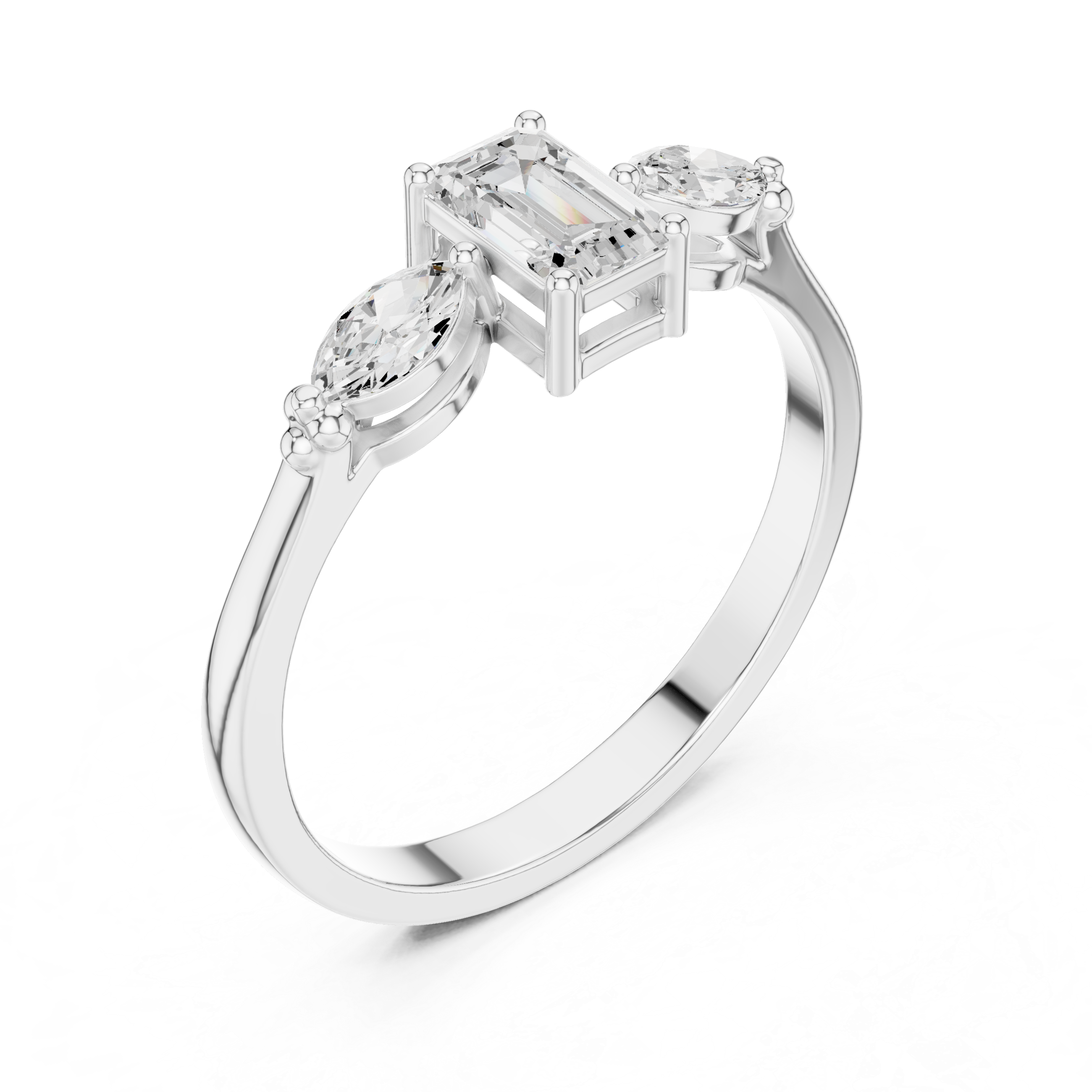 0.55 CT Emerald Cut & Marquise Diamond Three Stone Engagement Ring