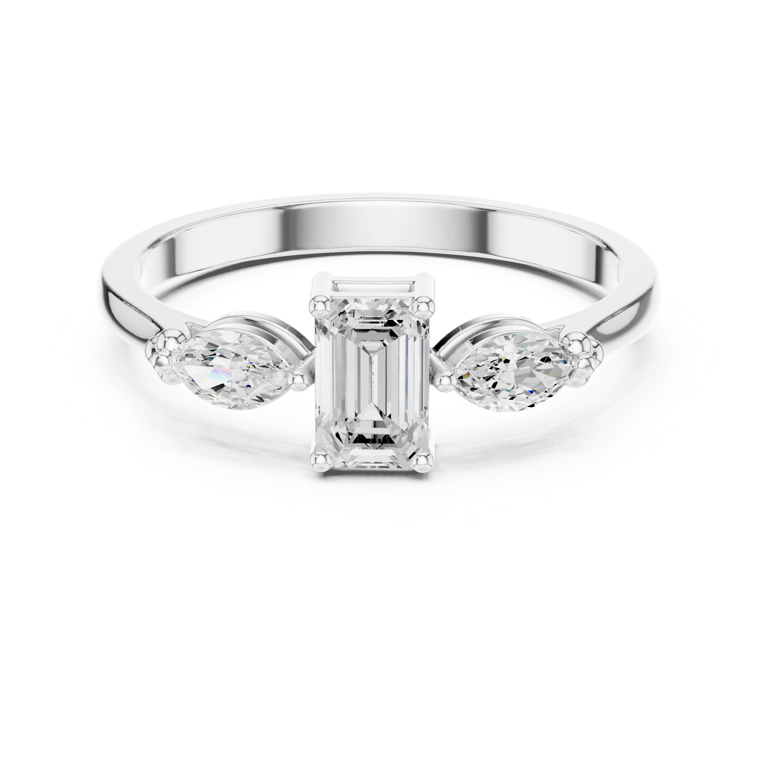 0.55 CT Emerald Cut & Marquise Diamond Three Stone Engagement Ring