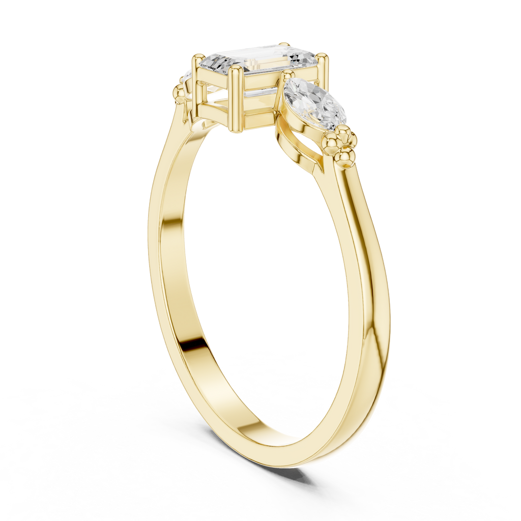 0.55 CT Emerald Cut & Marquise Diamond Three Stone Engagement Ring