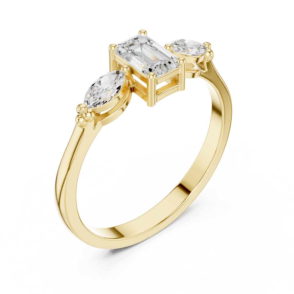 0.55 CT Emerald Cut & Marquise Diamond Three Stone Engagement Ring