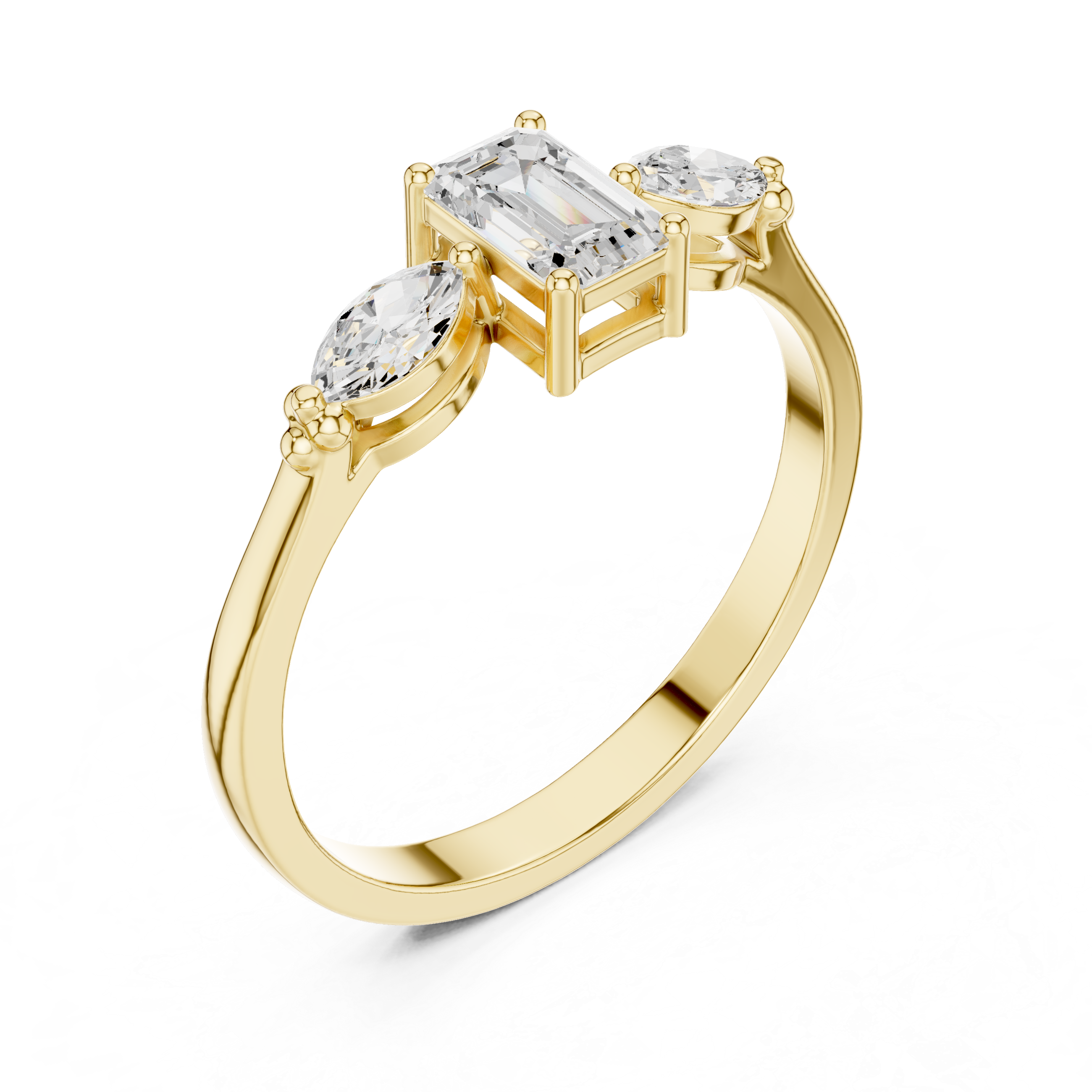 0.55 CT Emerald Cut & Marquise Diamond Three Stone Engagement Ring