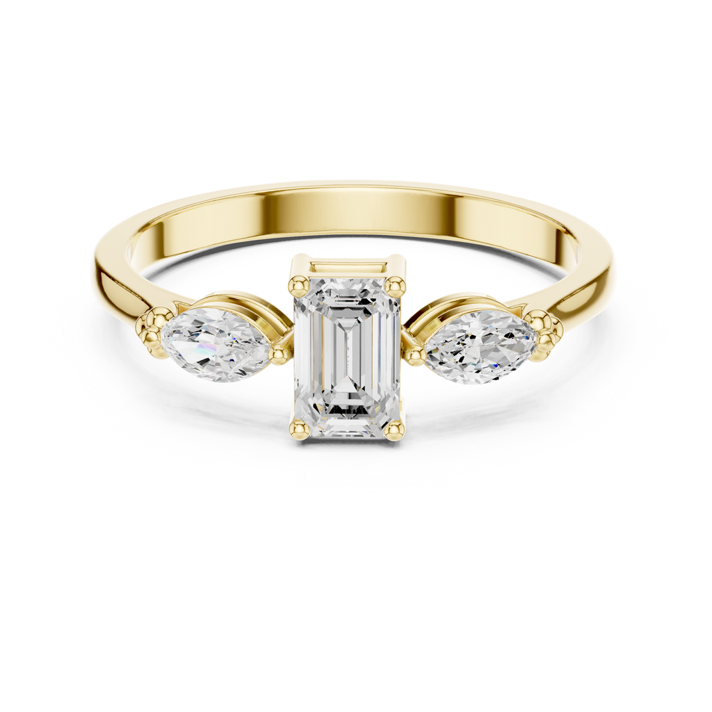 0.55 CT Emerald Cut & Marquise Diamond Three Stone Engagement Ring