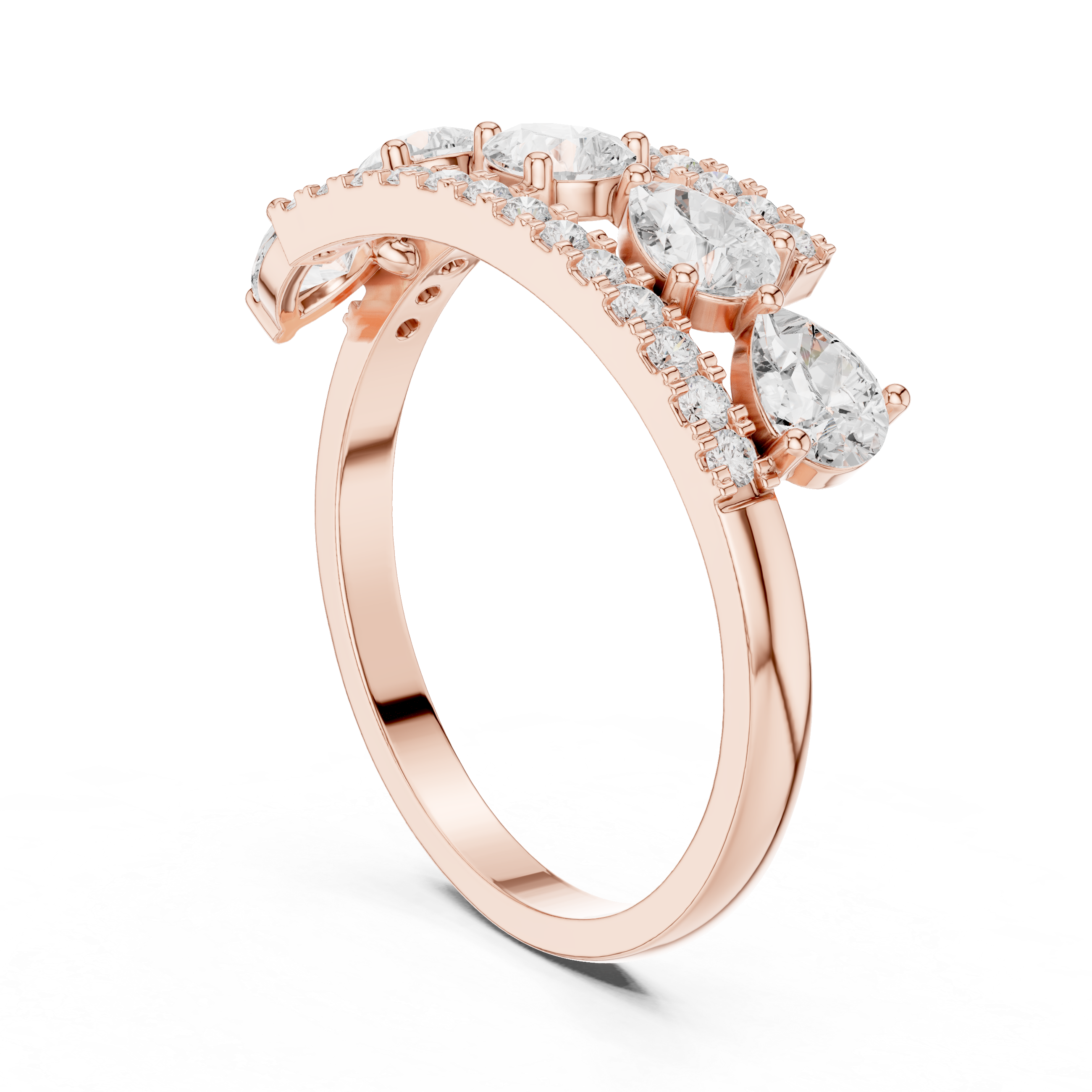 0.84 CT Pear Cut Diamond Multi-Stone Ring with Pavé Split Band