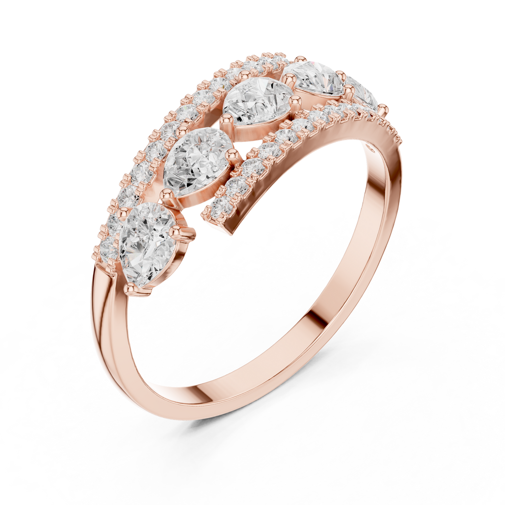 0.84 CT Pear Cut Diamond Multi-Stone Ring with Pavé Split Band