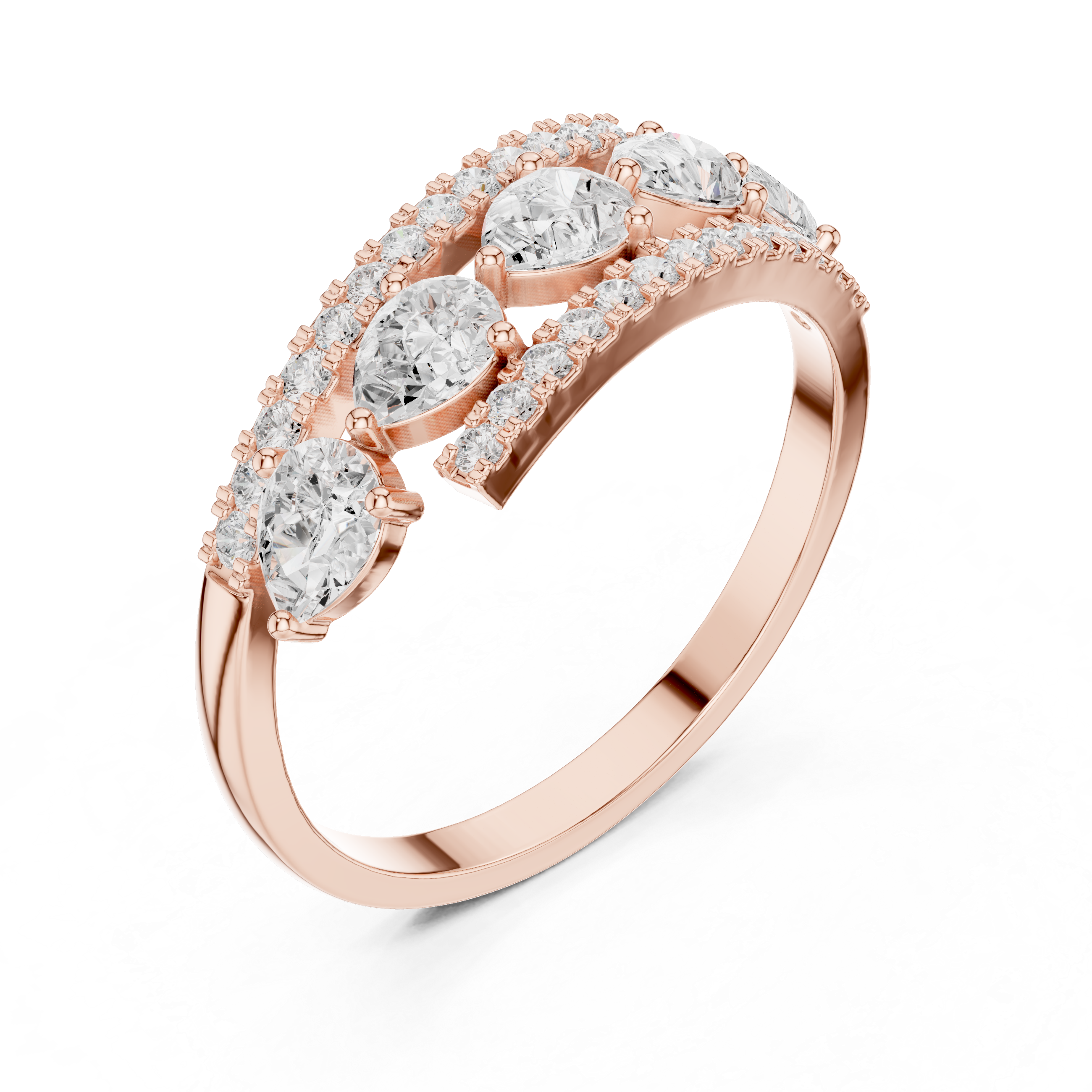 0.84 CT Pear Cut Diamond Multi-Stone Ring with Pavé Split Band