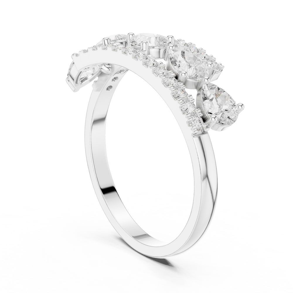 0.84 CT Pear Cut Diamond Multi-Stone Ring with Pavé Split Band