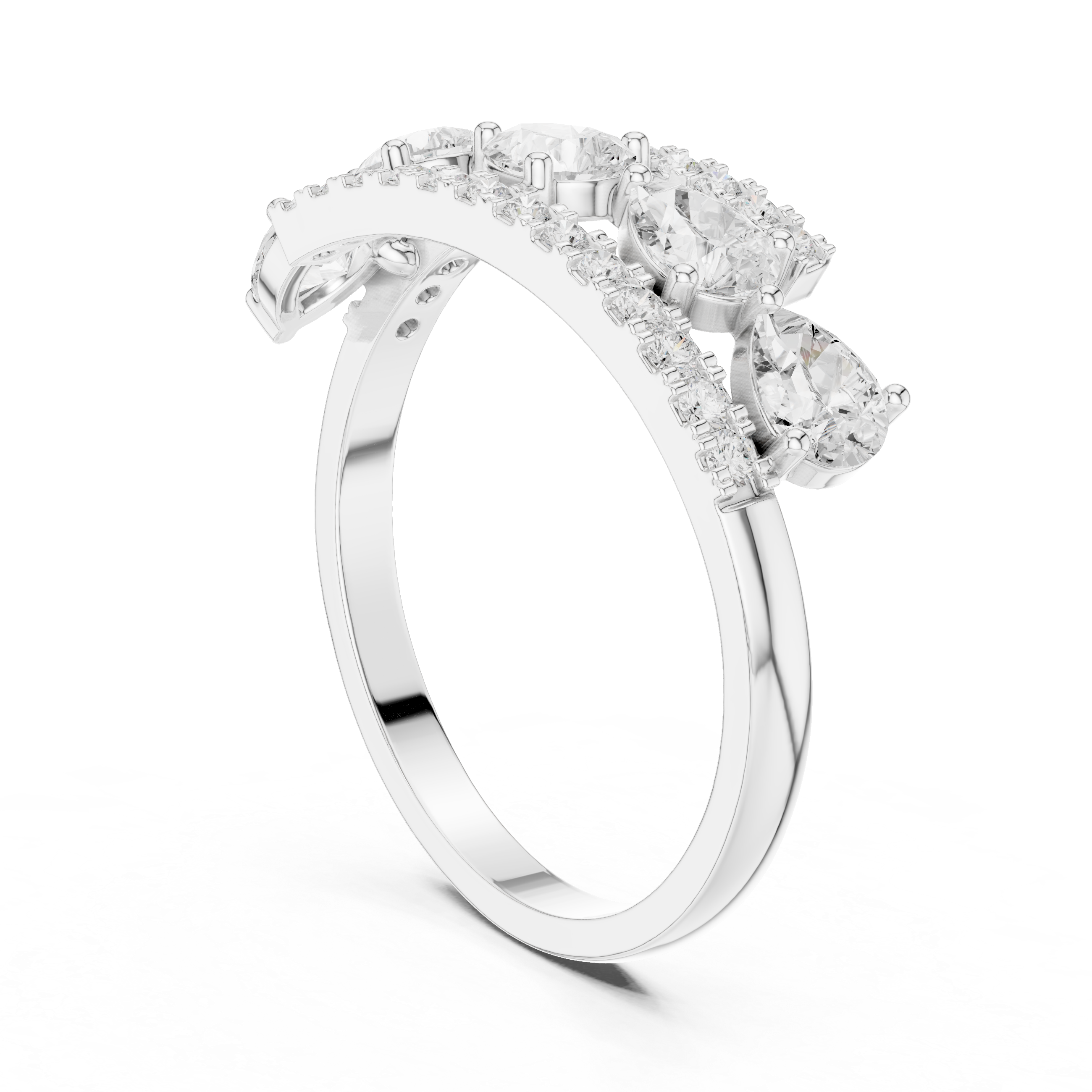 0.84 CT Pear Cut Diamond Multi-Stone Ring with Pavé Split Band