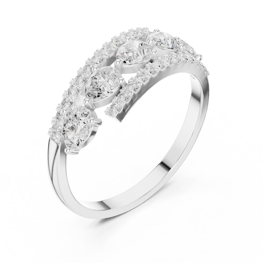 0.84 CT Pear Cut Diamond Multi-Stone Ring with Pavé Split Band