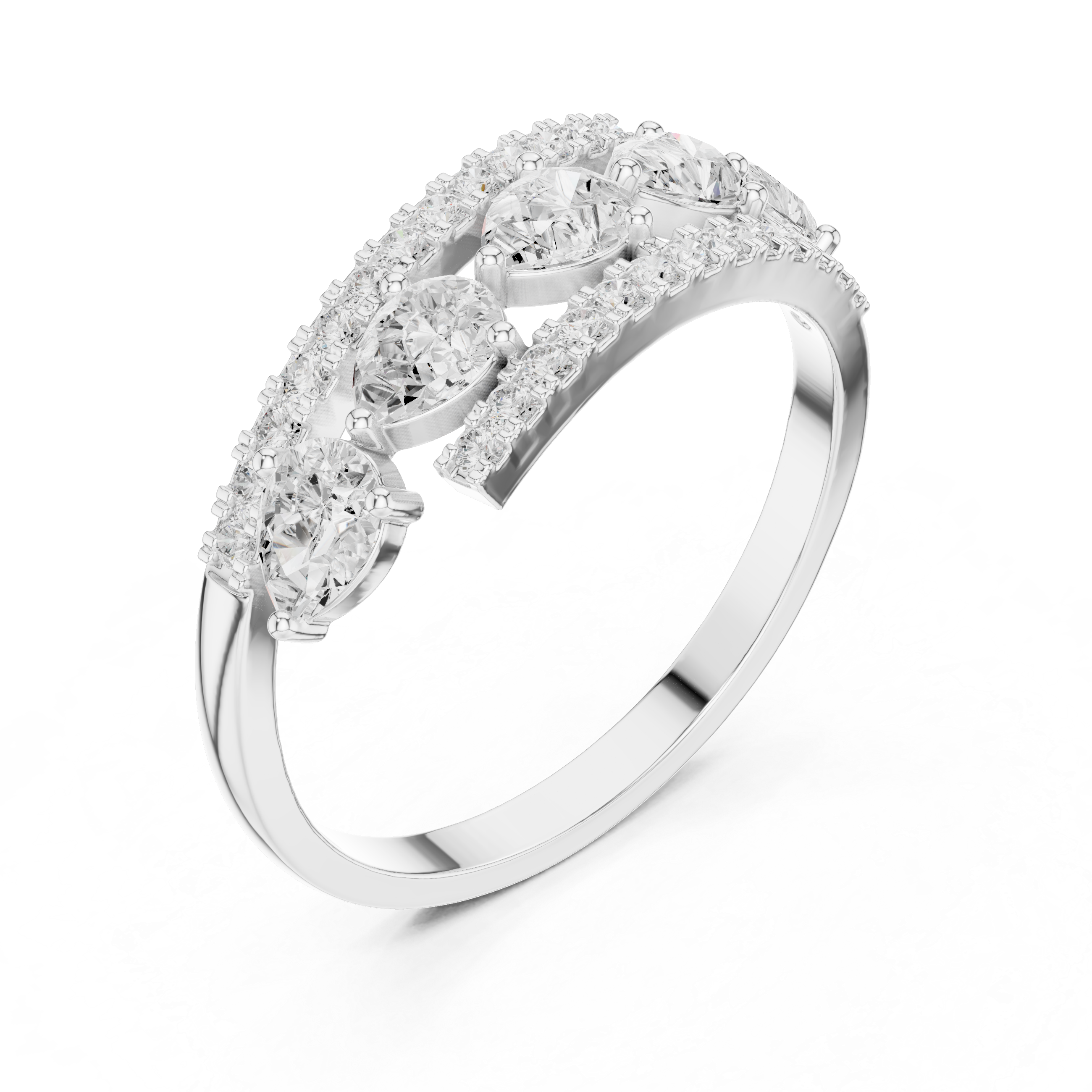 0.84 CT Pear Cut Diamond Multi-Stone Ring with Pavé Split Band