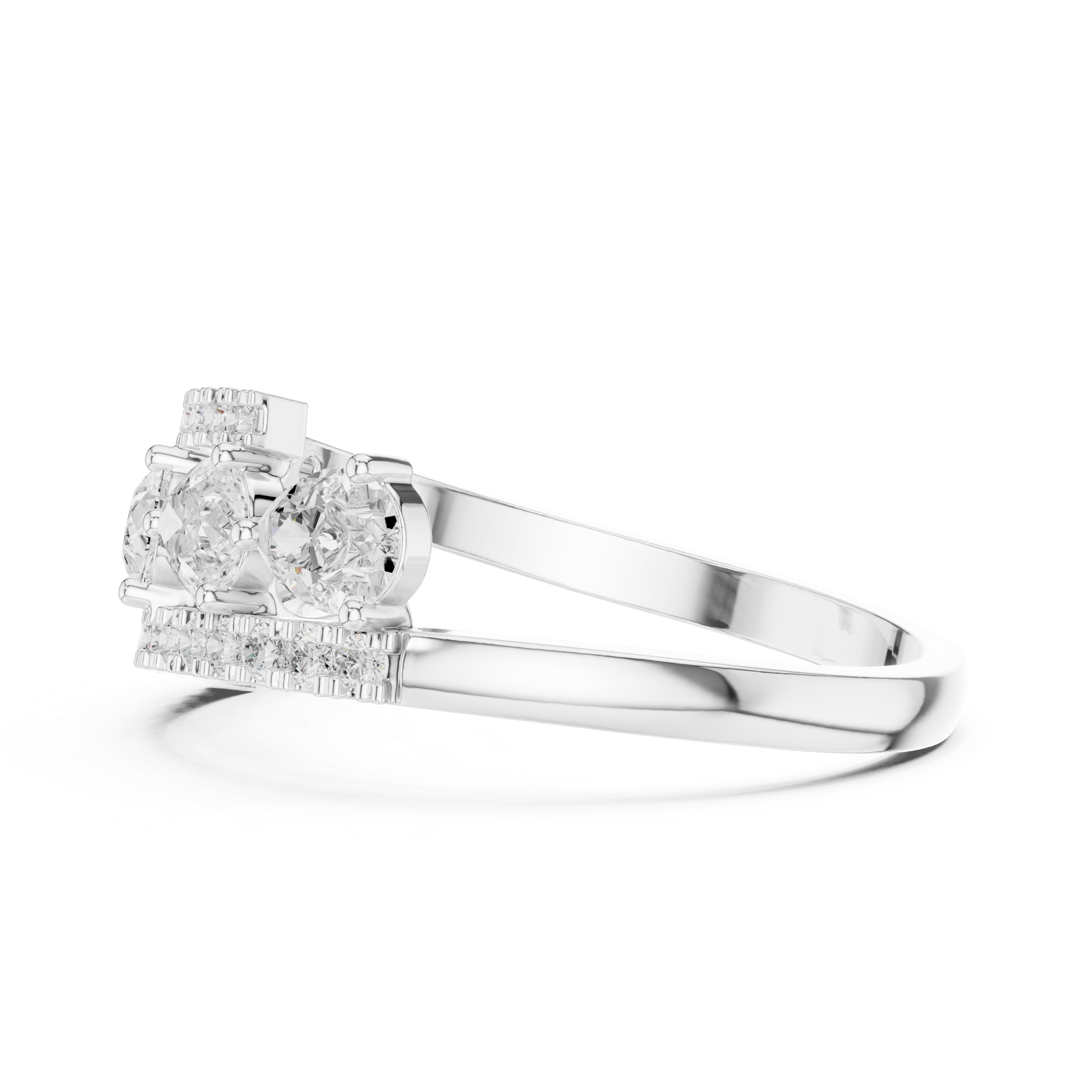 0.84 CT Pear Cut Diamond Multi-Stone Ring with Pavé Split Band