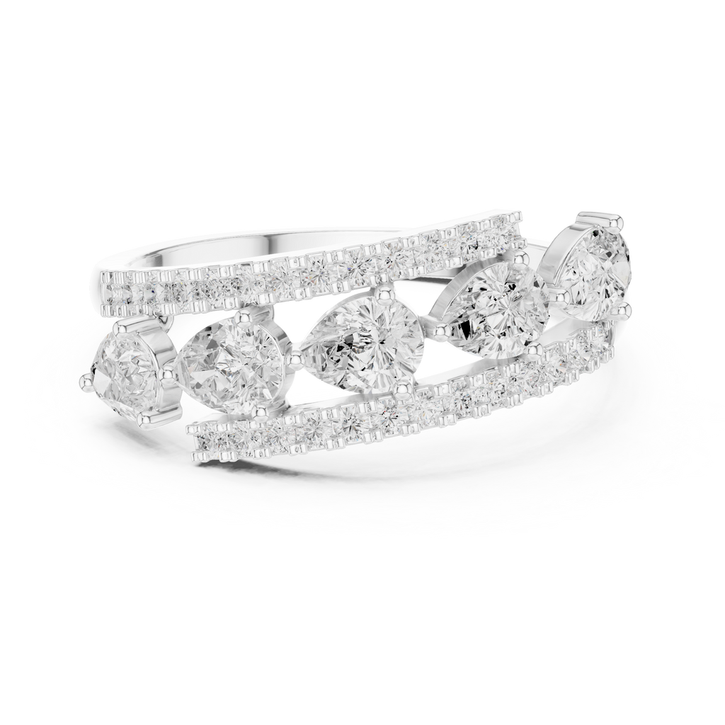 0.84 CT Pear Cut Diamond Multi-Stone Ring with Pavé Split Band