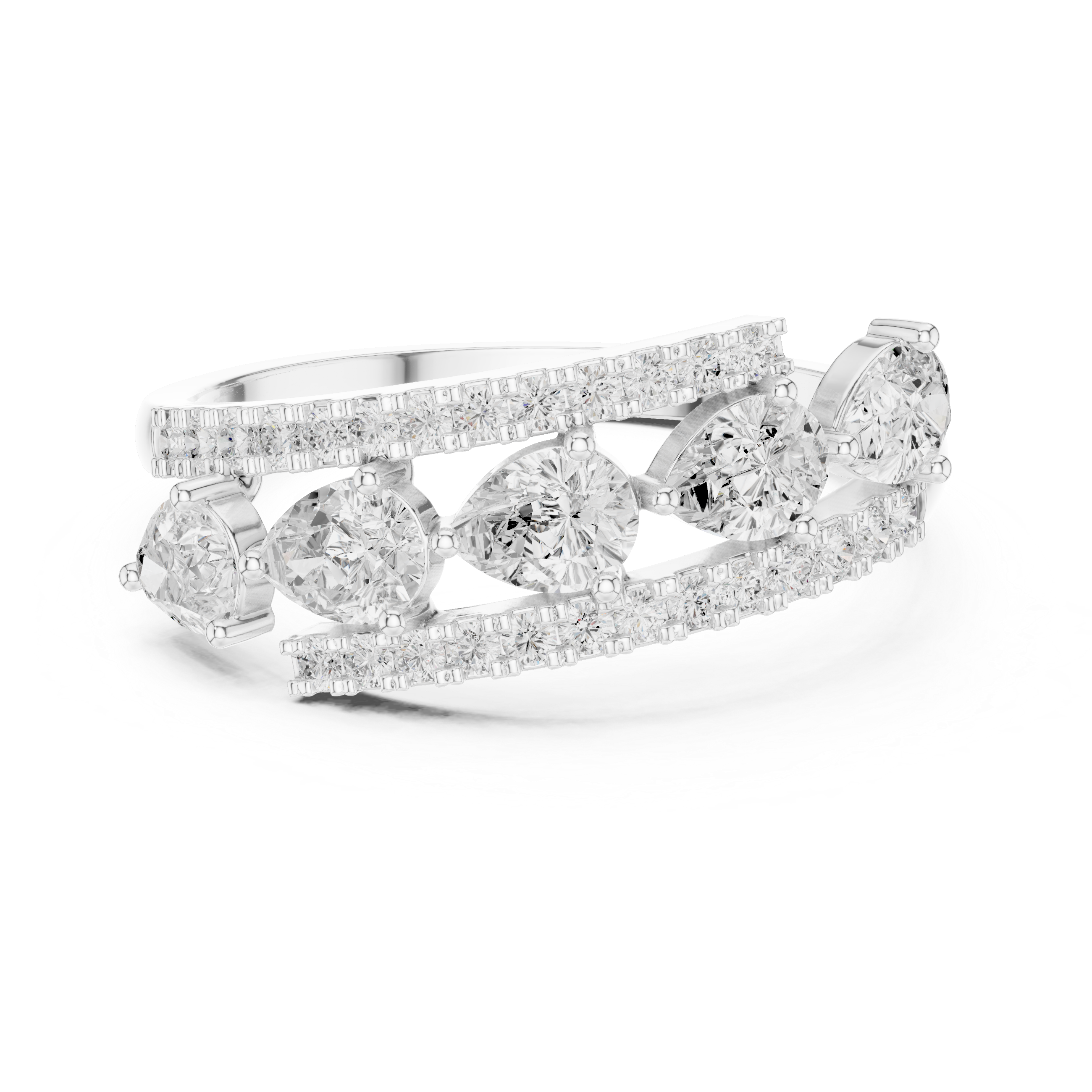0.84 CT Pear Cut Diamond Multi-Stone Ring with Pavé Split Band
