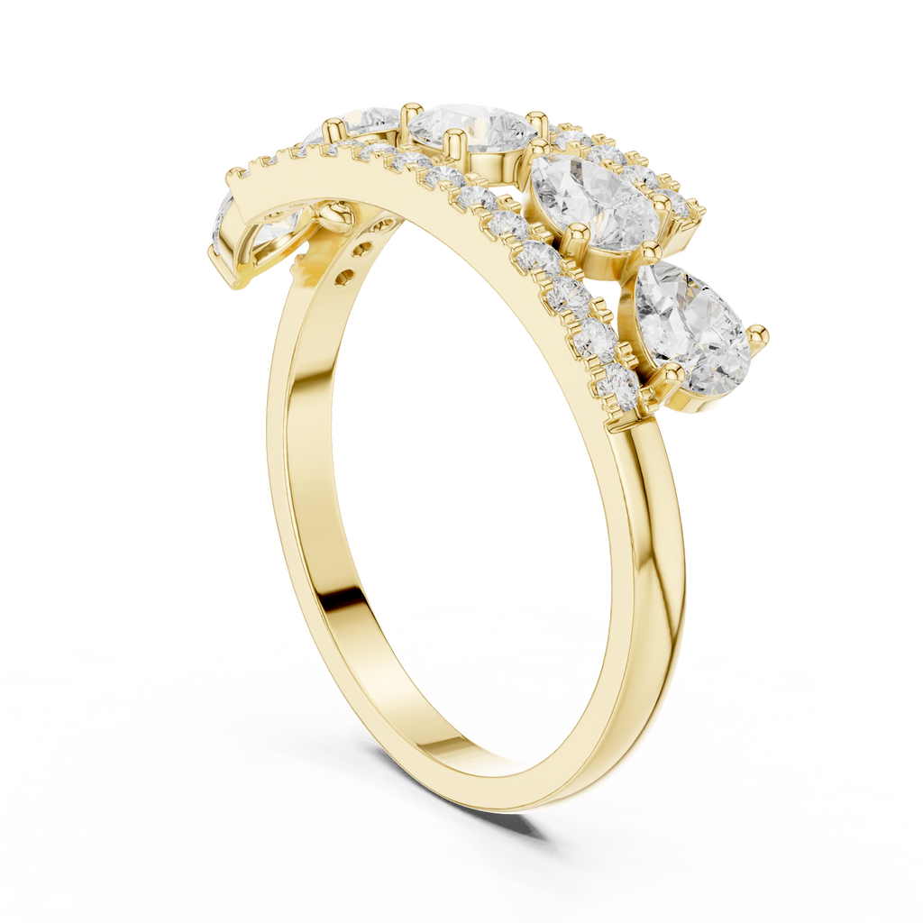 0.84 CT Pear Cut Diamond Multi-Stone Ring with Pavé Split Band