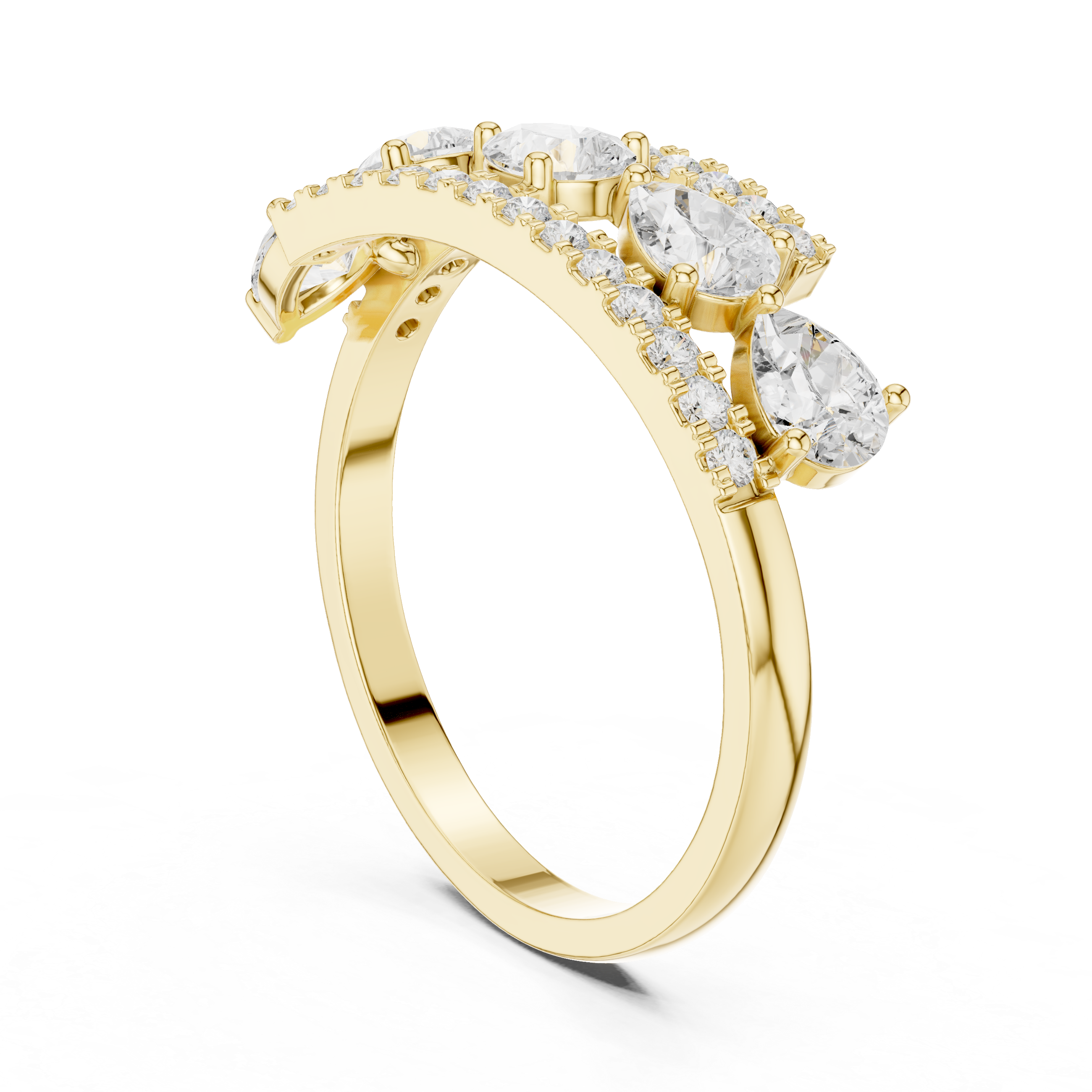 0.84 CT Pear Cut Diamond Multi-Stone Ring with Pavé Split Band