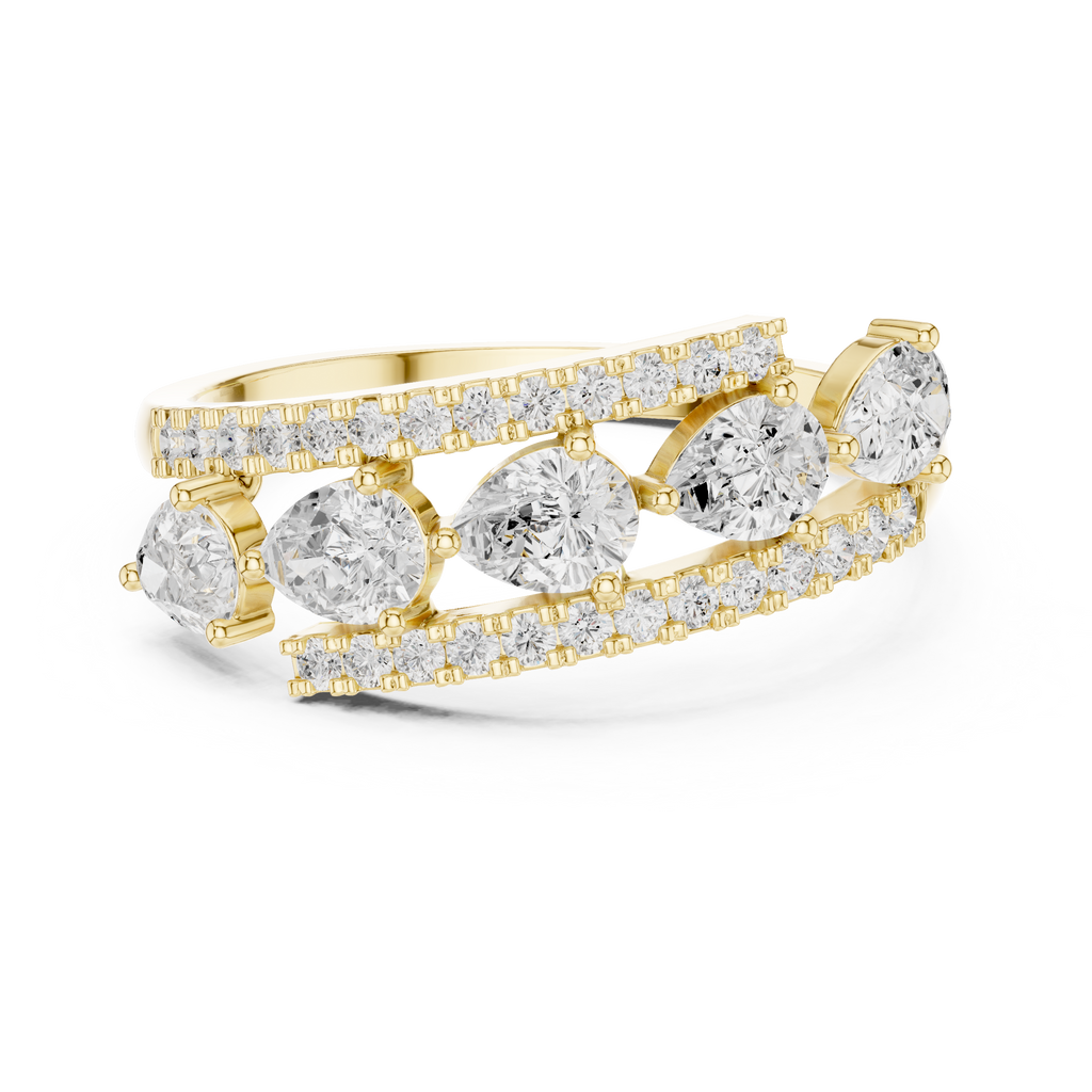 0.84 CT Pear Cut Diamond Multi-Stone Ring with Pavé Split Band