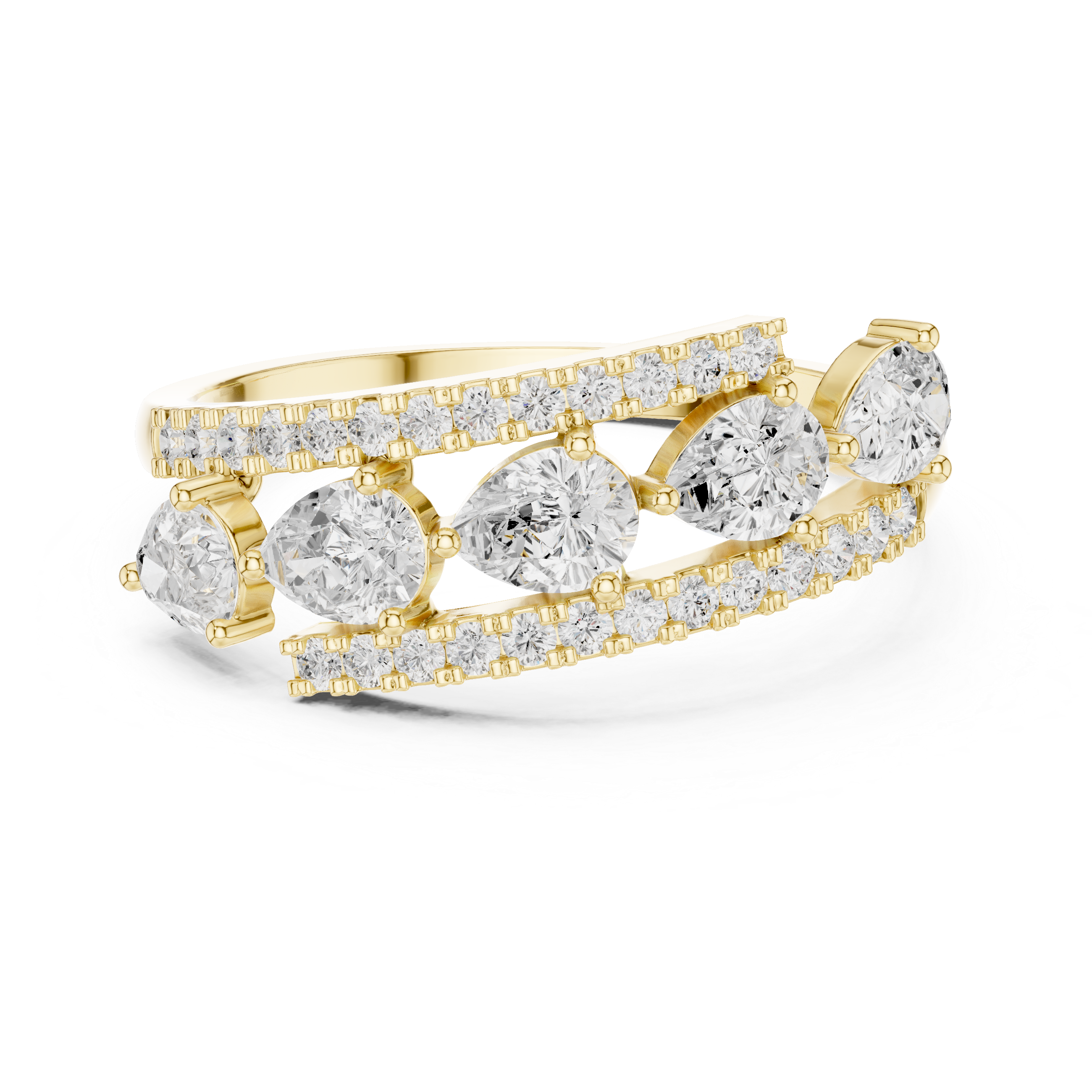 0.84 CT Pear Cut Diamond Multi-Stone Ring with Pavé Split Band