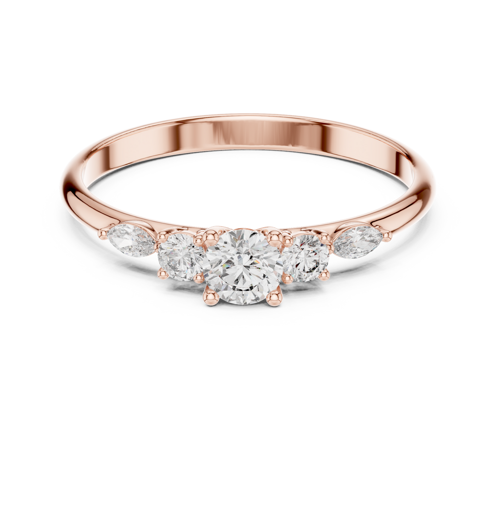 0.30 CT Round Diamond Five Stone Ring with Marquise Accents