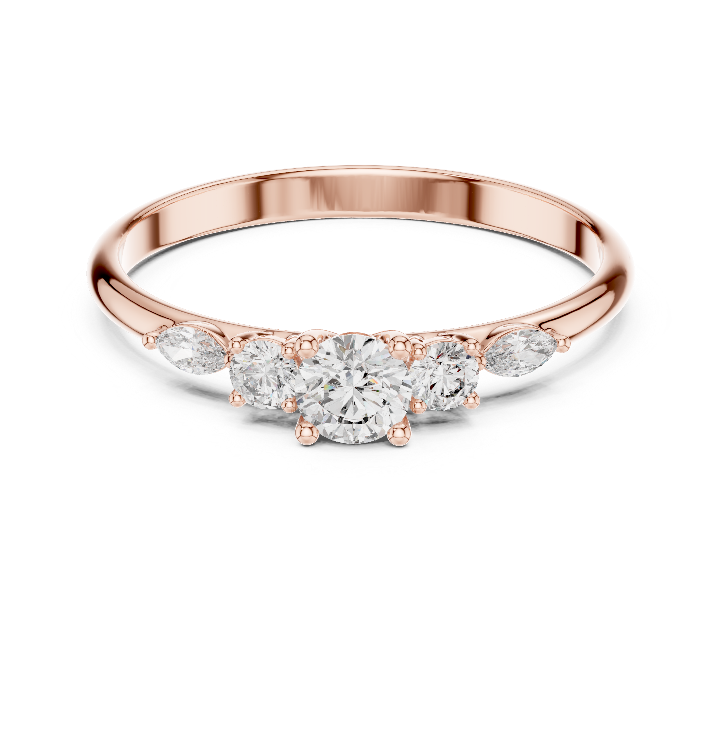 0.30 CT Round Diamond Five Stone Ring with Marquise Accents
