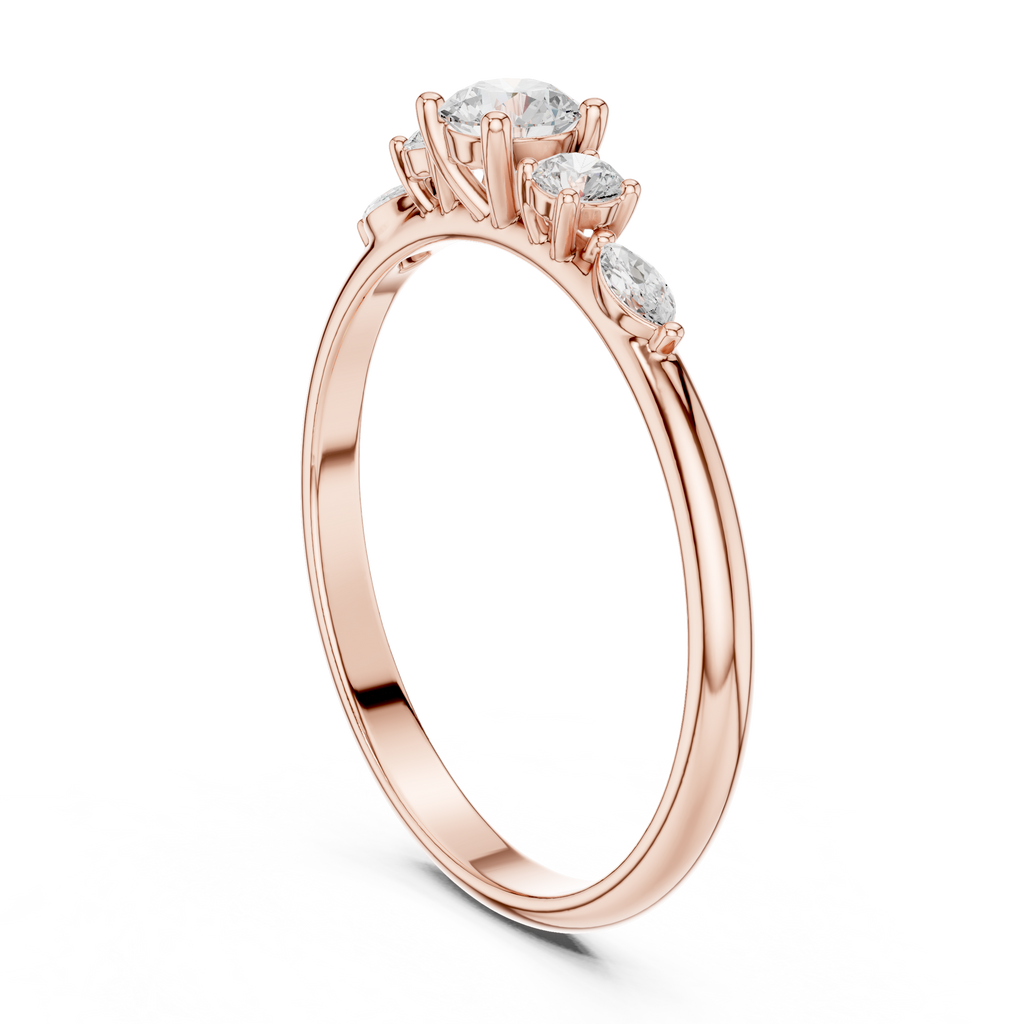 0.30 CT Round Diamond Five Stone Ring with Marquise Accents