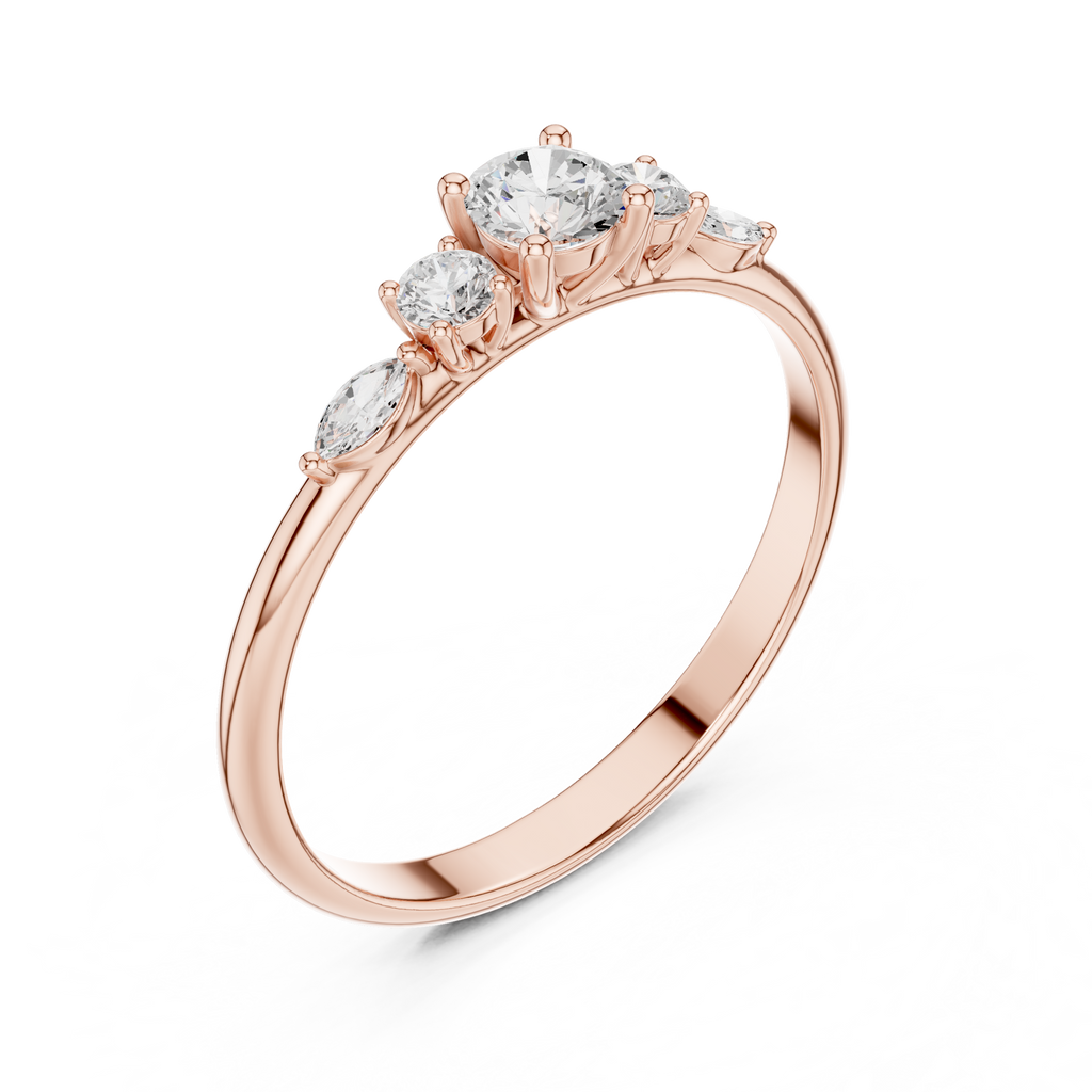 0.30 CT Round Diamond Five Stone Ring with Marquise Accents