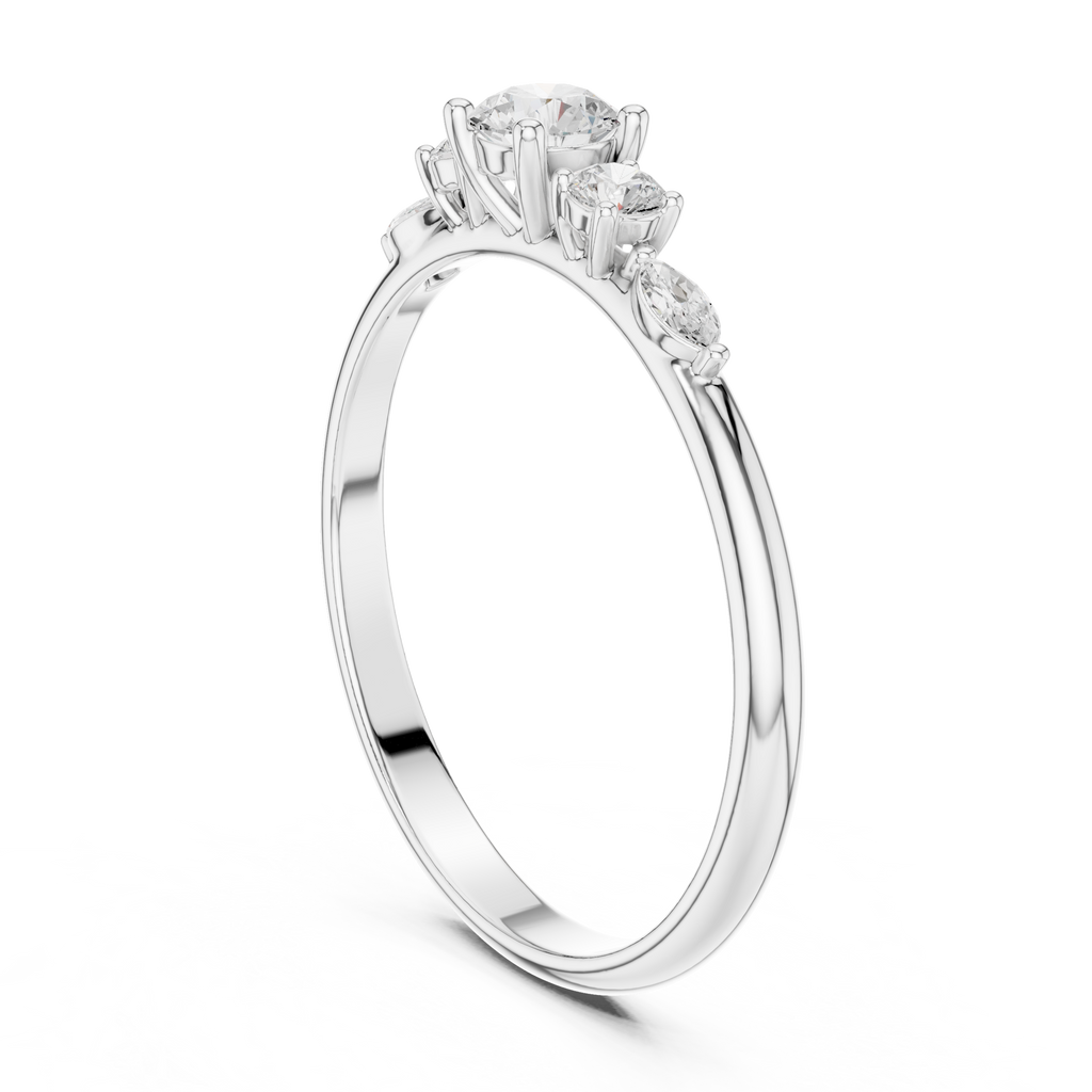 0.30 CT Round Diamond Five Stone Ring with Marquise Accents
