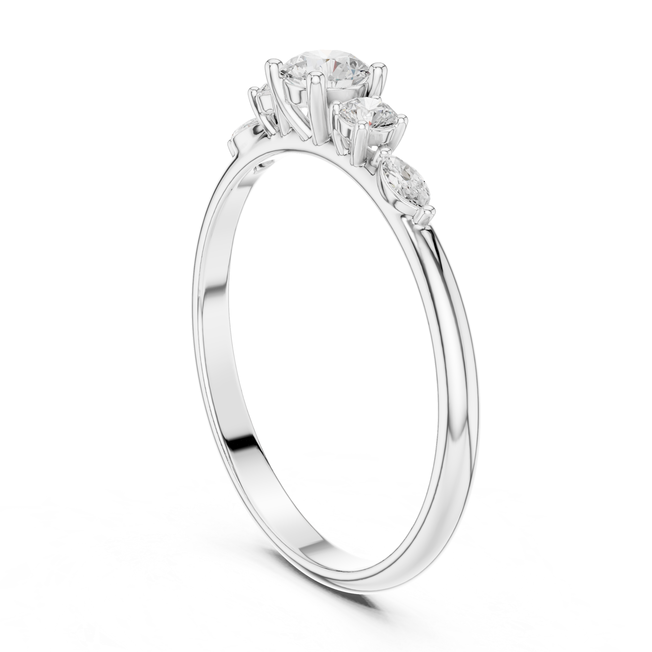 0.30 CT Round Diamond Five Stone Ring with Marquise Accents